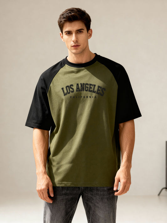 TOM MILTON Men's Green Raglan Sleeve Round Neck T-Shirt for Men
