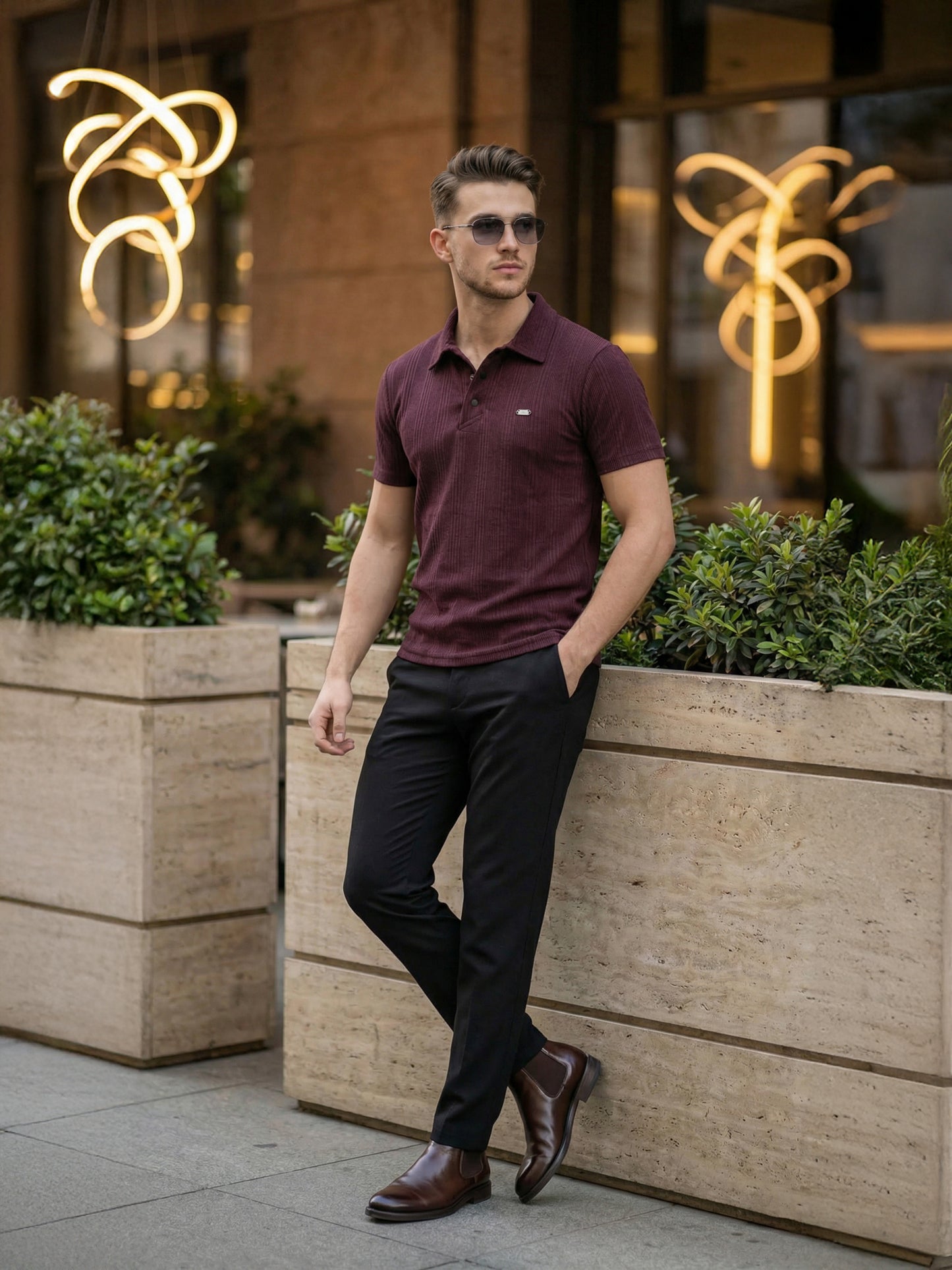 TOM MILTON Men Burgundy Color Half Sleeve Snap Button Polo Tshirt