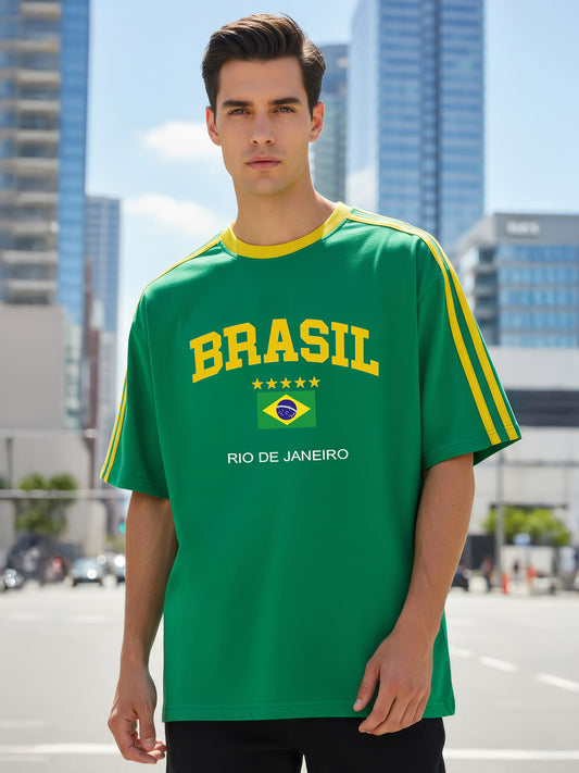TOM MILTON Man Green  Color Round Neck Half Sleeve Oversized Net Folding tshirt