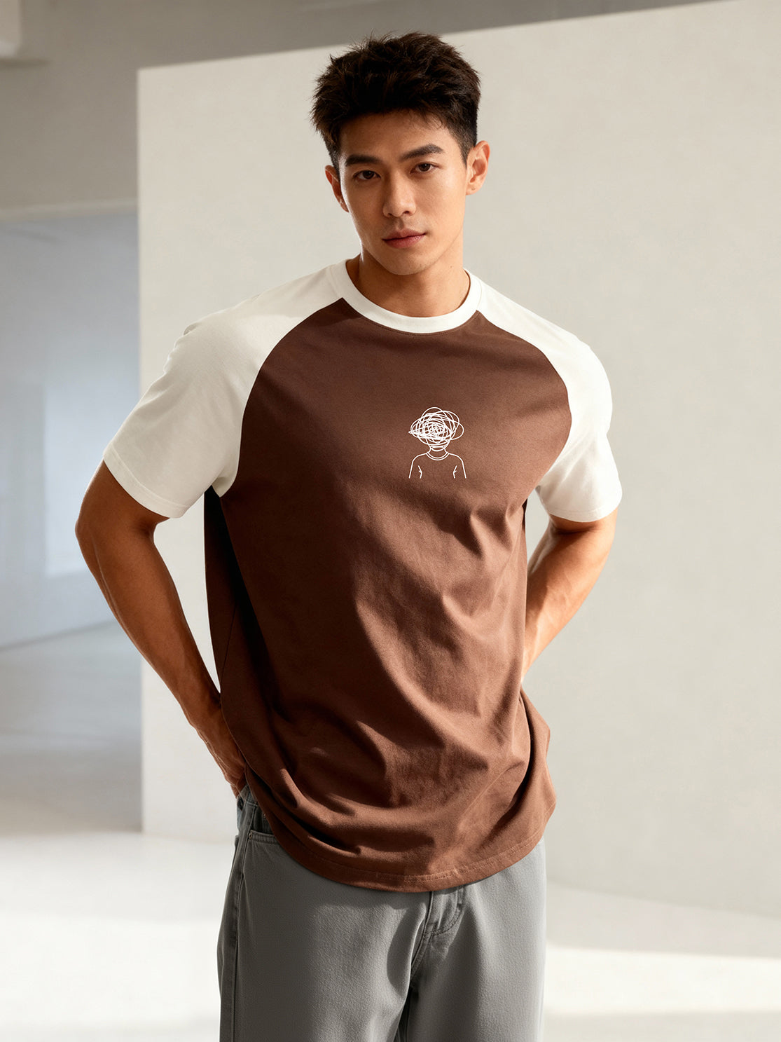 TOM MILTON Men's Brown Raglan Sleeve Round Neck T-Shirt for Men
