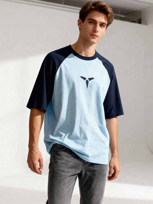 TOM MILTON Men's Blue Raglan Sleeve Round Neck T-Shirt for Men