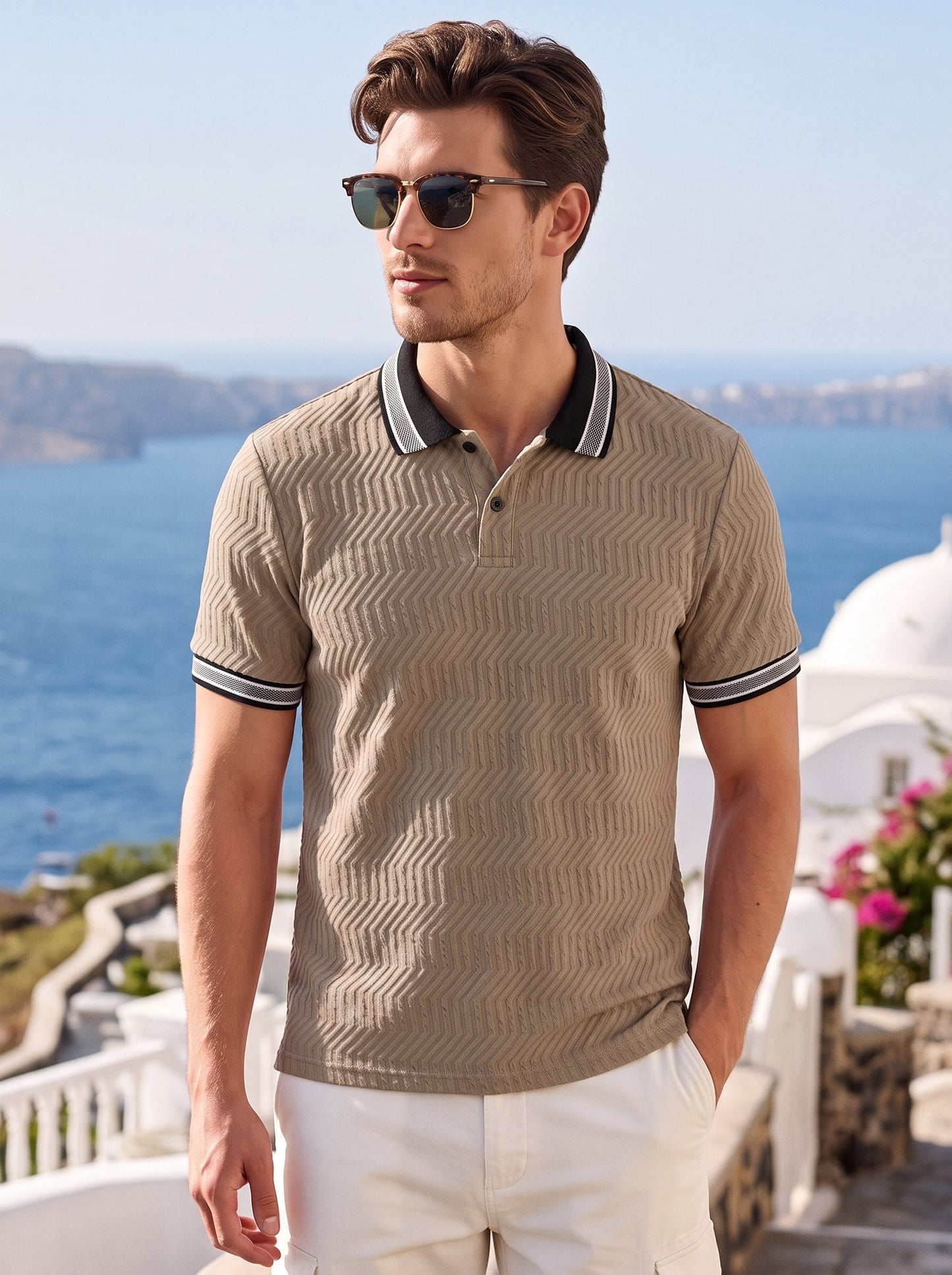TOM MILTON Men's Textured Polyester Polo T-Shirt Regular Fit Polo Neck Tshirts for Men Grey