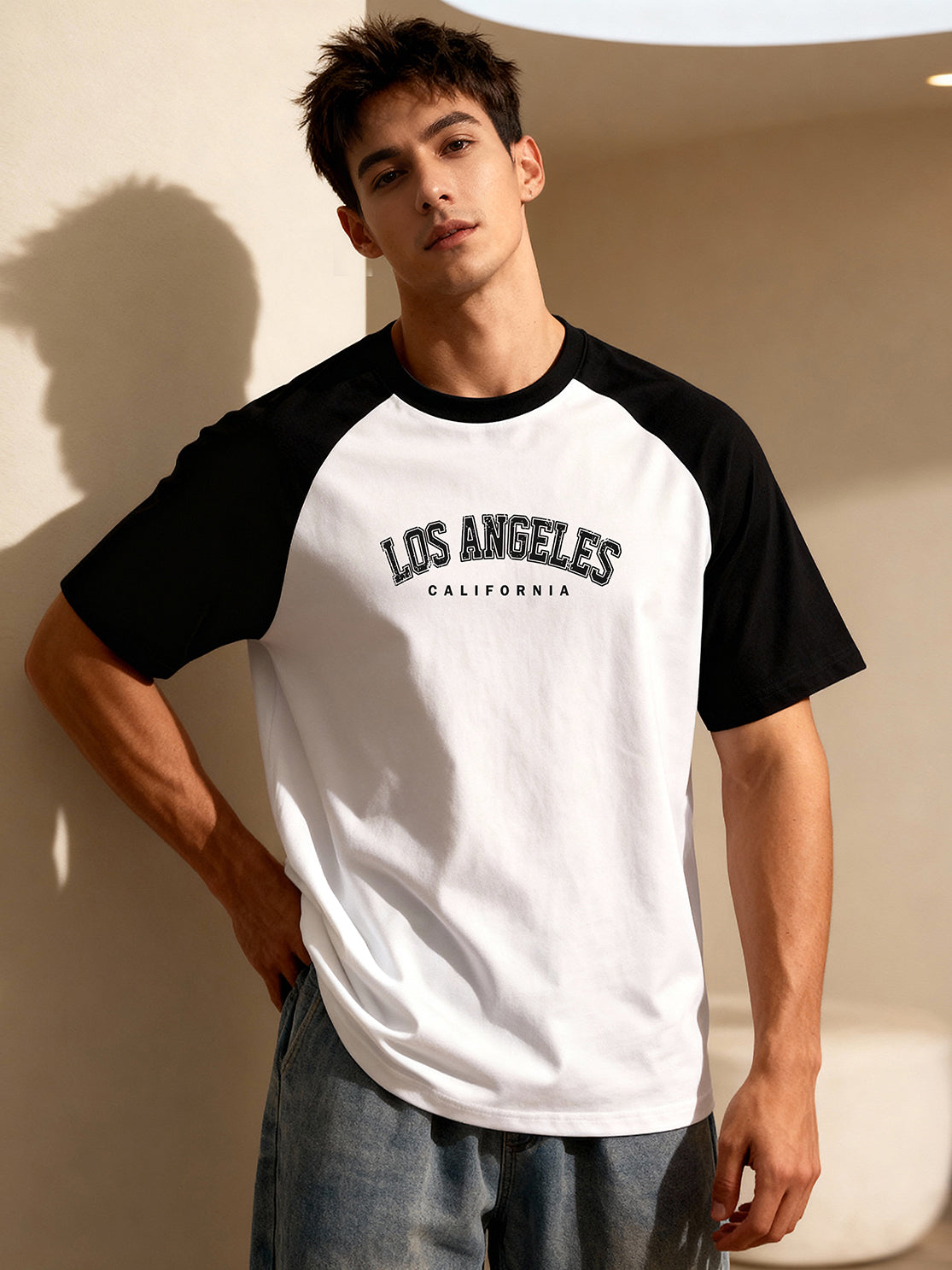 TOM MILTON Men's White Raglan Sleeve Round Neck T-Shirt for Men