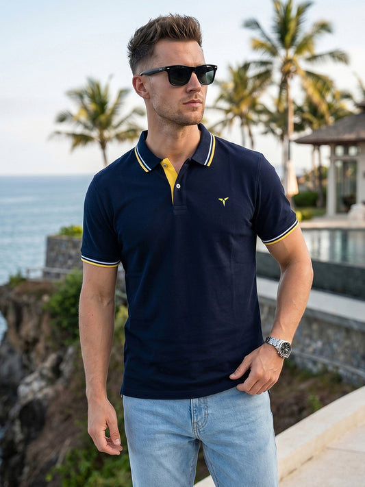 TOM MILTON Men's 100% Cotton Polo T-Shirt – Navy | Regular Fit | Soft & Breathable