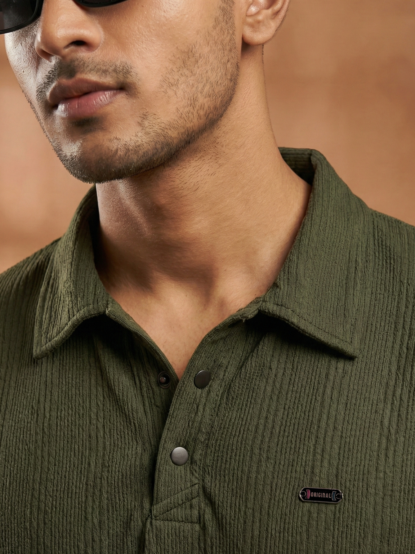 TOM MILTON Men Olive Green Color Half Sleeve Snap Button Polo Tshirt