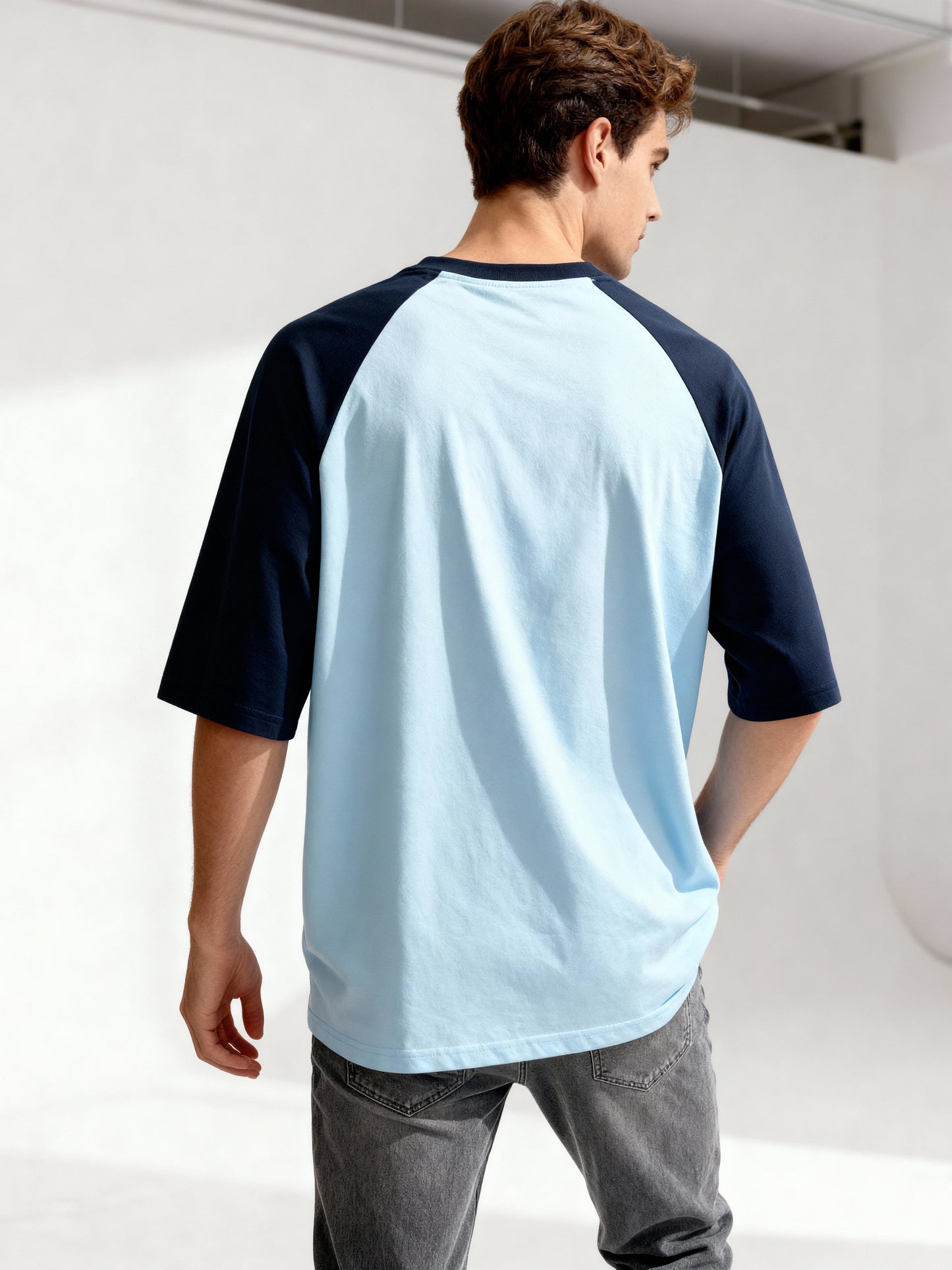 TOM MILTON Men's Blue Raglan Sleeve Round Neck T-Shirt for Men