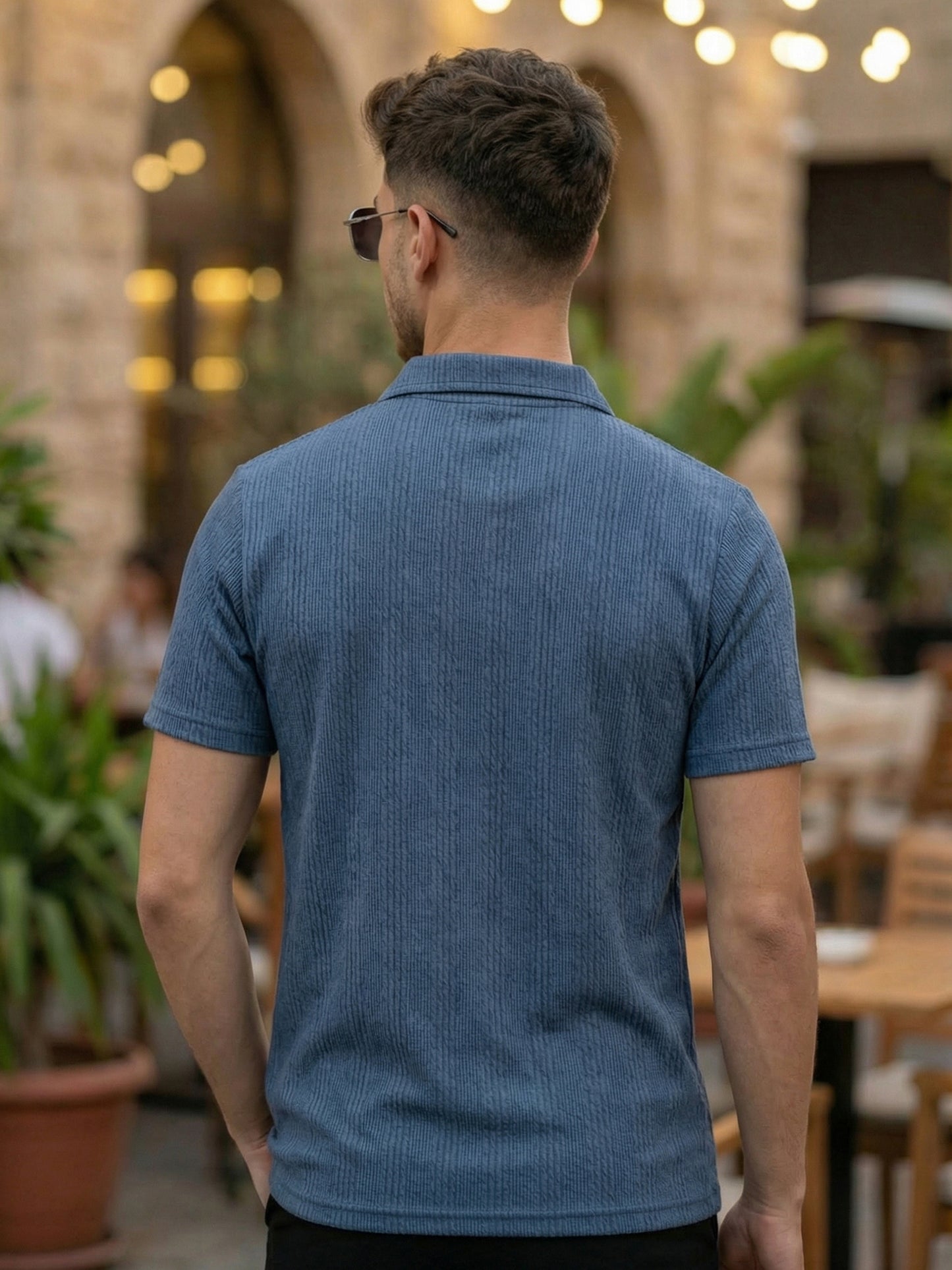 TOM MILTON Men Blue Color Half Sleeve Snap Button Polo Tshirt