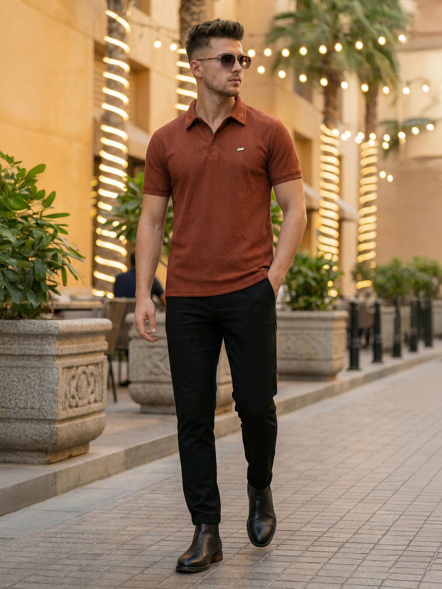 TOM MILTON Men Orange Color Half Sleeve Snap Button Polo Tshirt