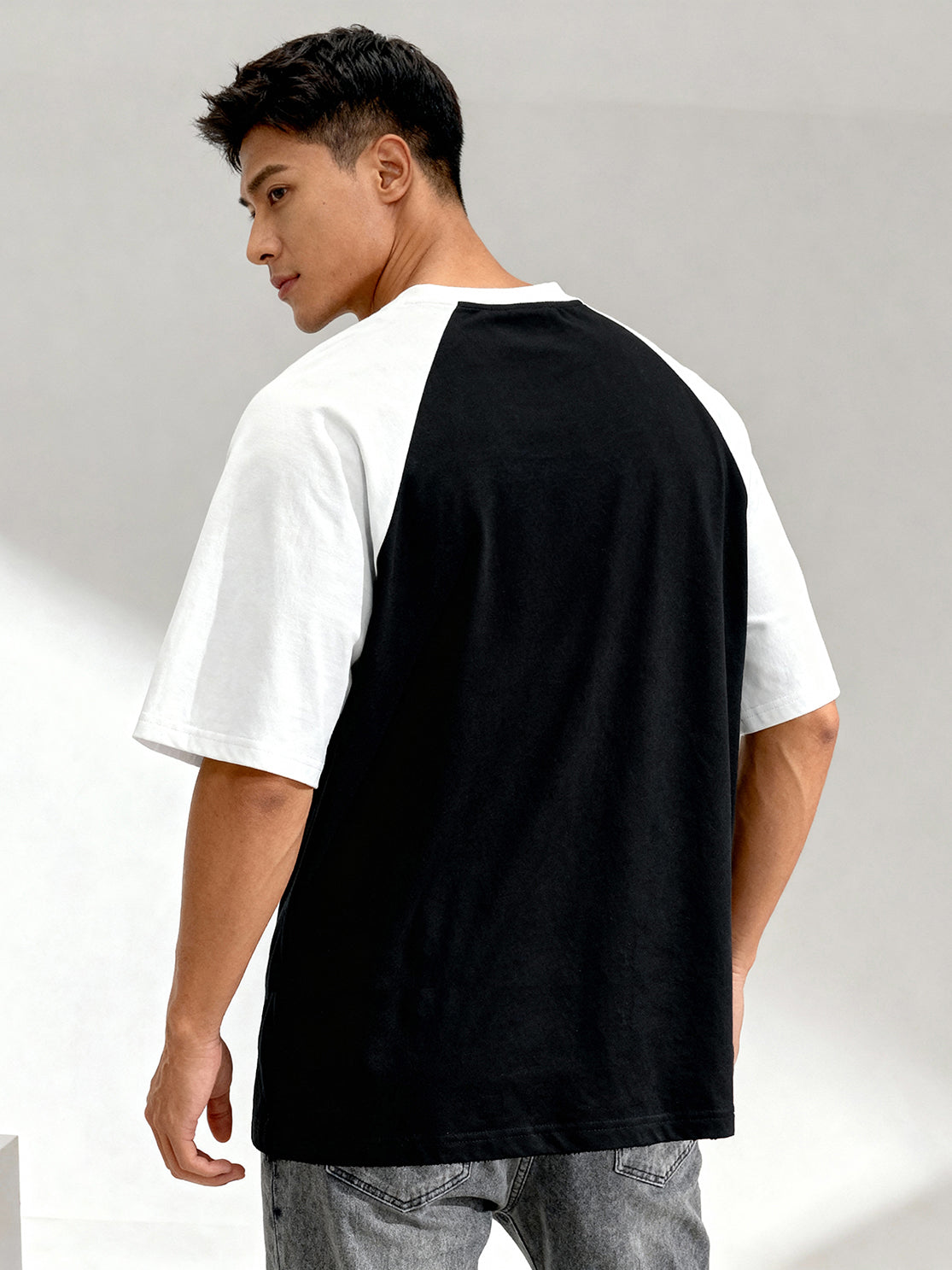 TOM MILTON Men's Black Raglan Sleeve Round Neck T-Shirt for Men