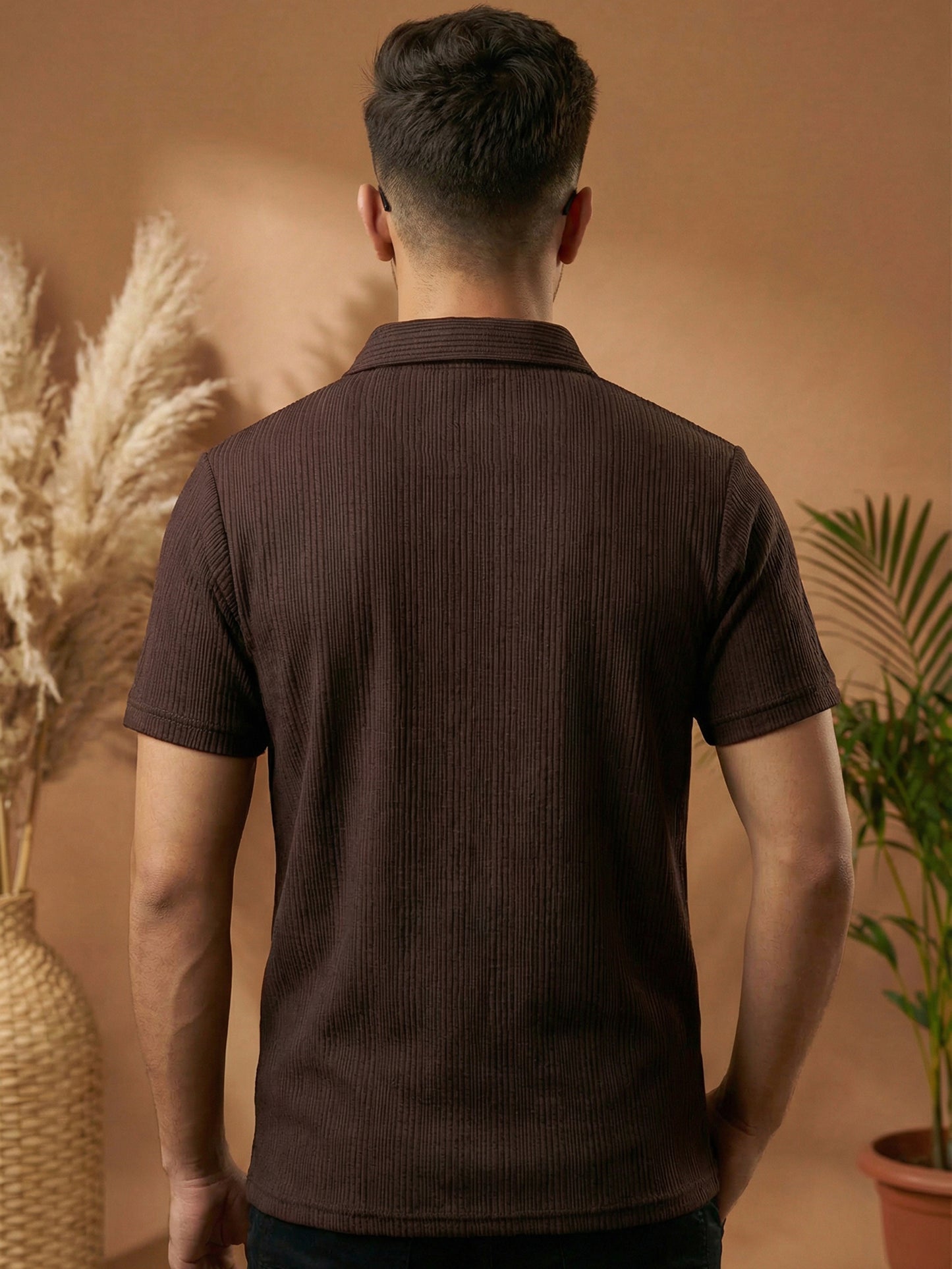 TOM MILTON Men Brown Color Half Sleeve Snap Button Polo Tshirt