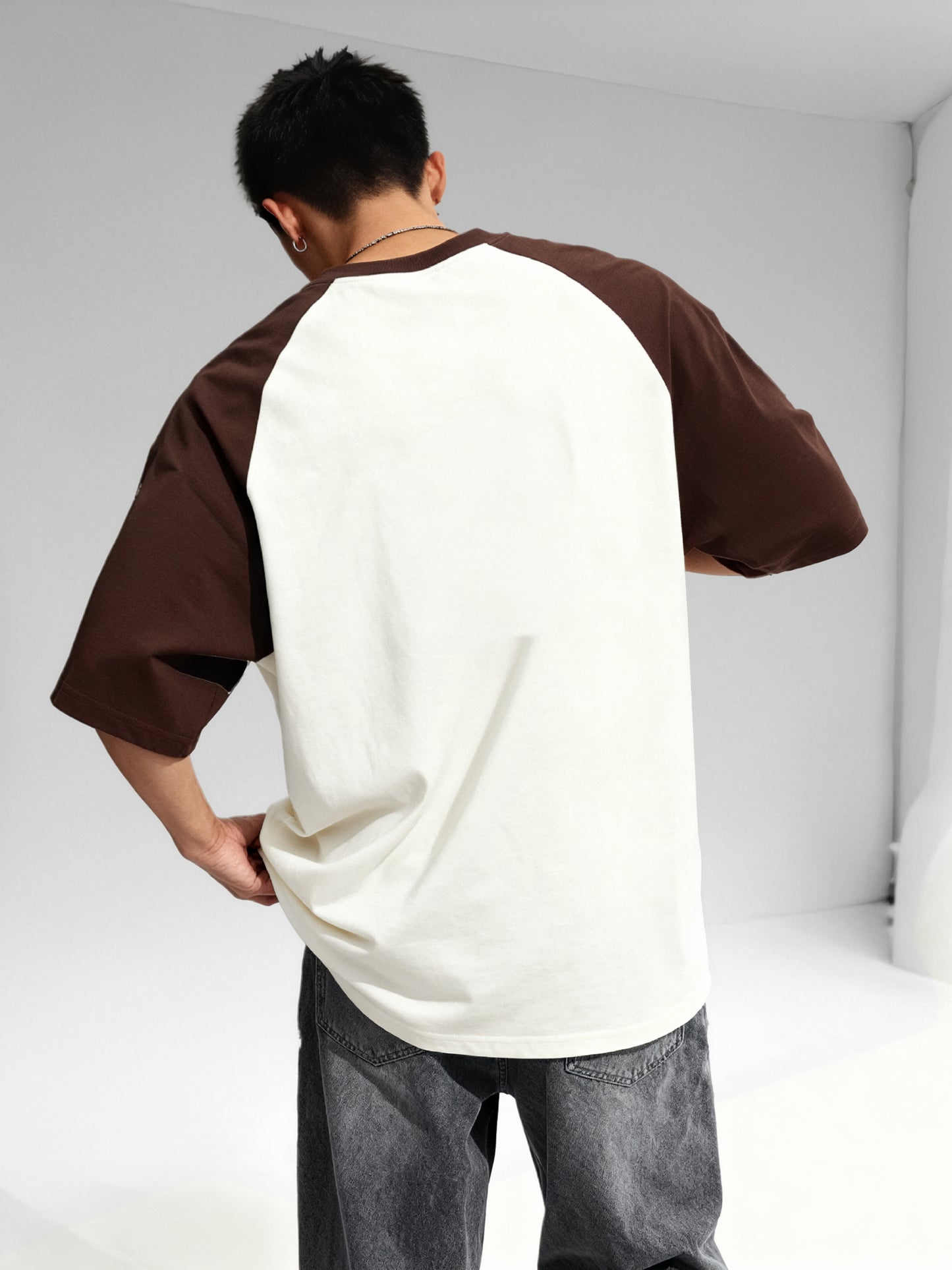 TOM MILTON Men's Off White Raglan Sleeve Round Neck T-Shirt for Men