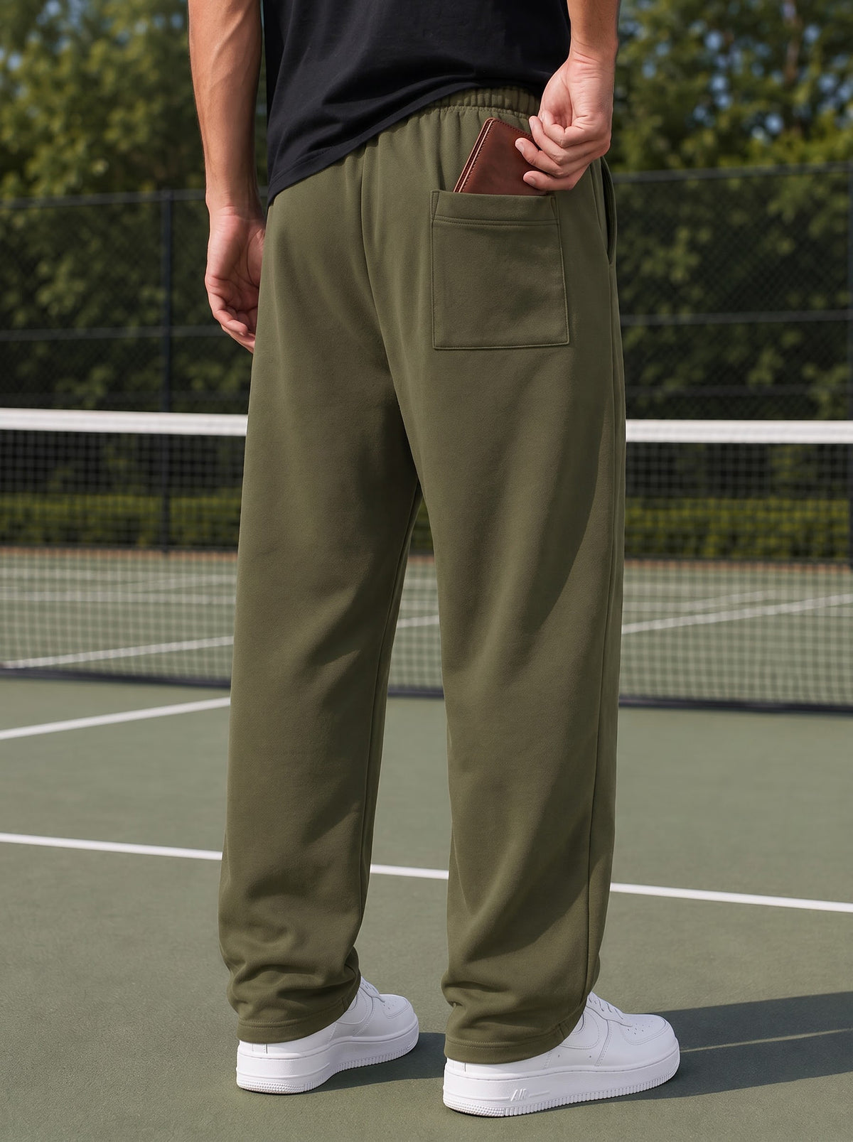 TOM MILTON Men Olive Green Solid Mid-Rise Pure Cotton Baggy Track Pant
