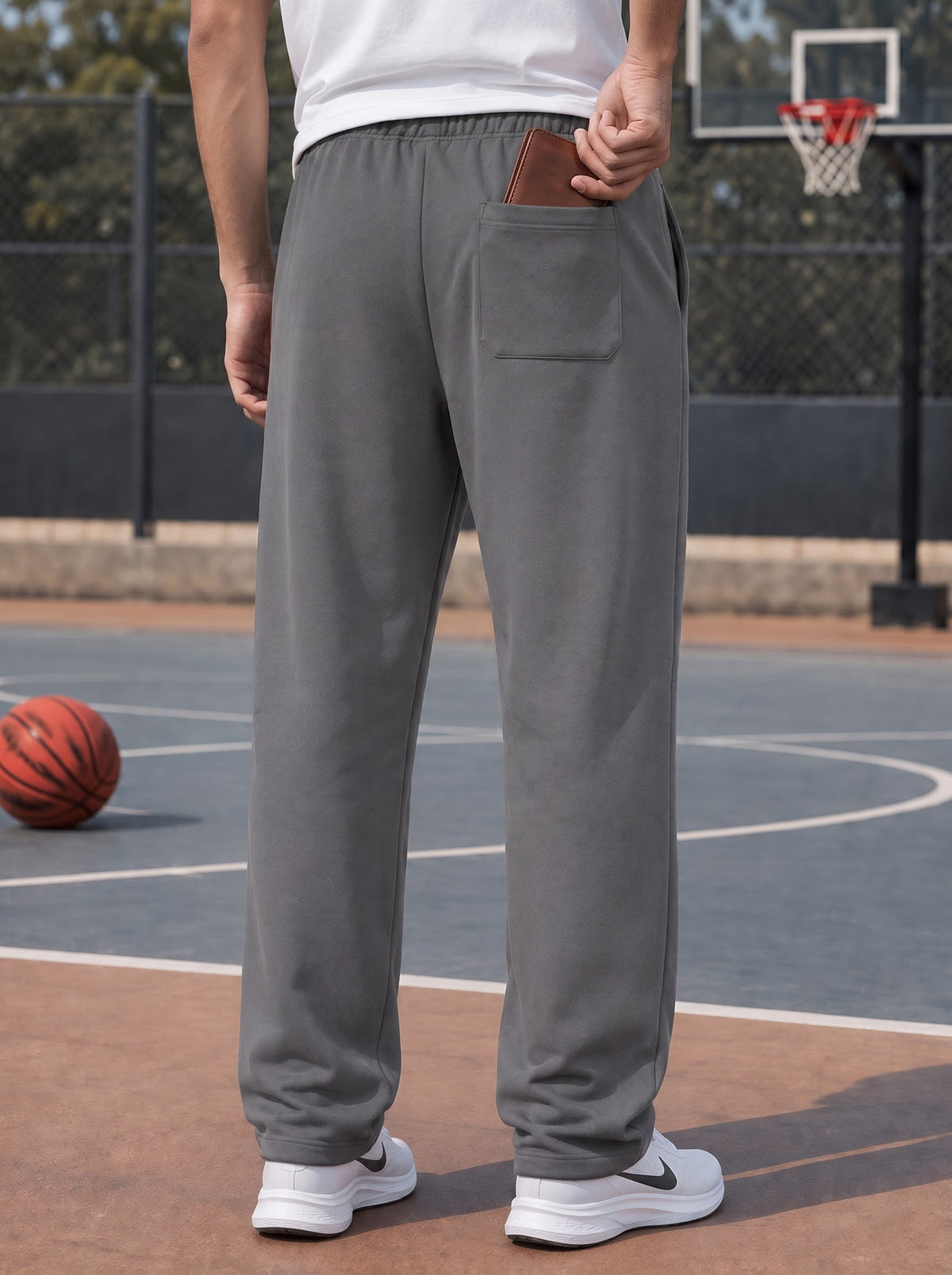 TOM MILTON Men Steel Grey Solid Mid-Rise Pure Cotton Baggy Track Pant