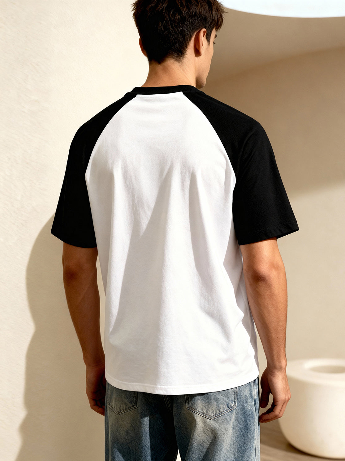 TOM MILTON Men's White Raglan Sleeve Round Neck T-Shirt for Men