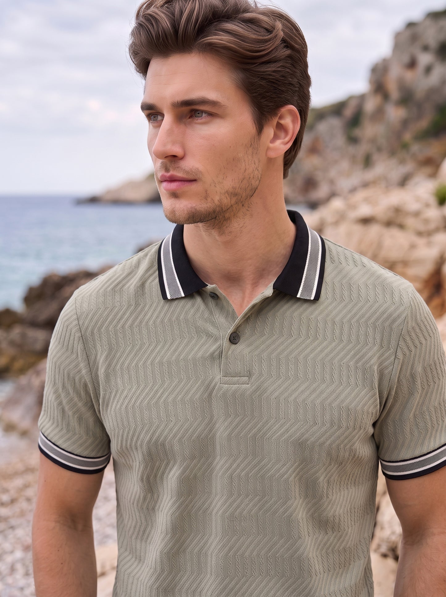 TOM MILTON Men's Textured Polyester Polo T-Shirt Regular Fit Polo Neck Tshirts for Men Green
