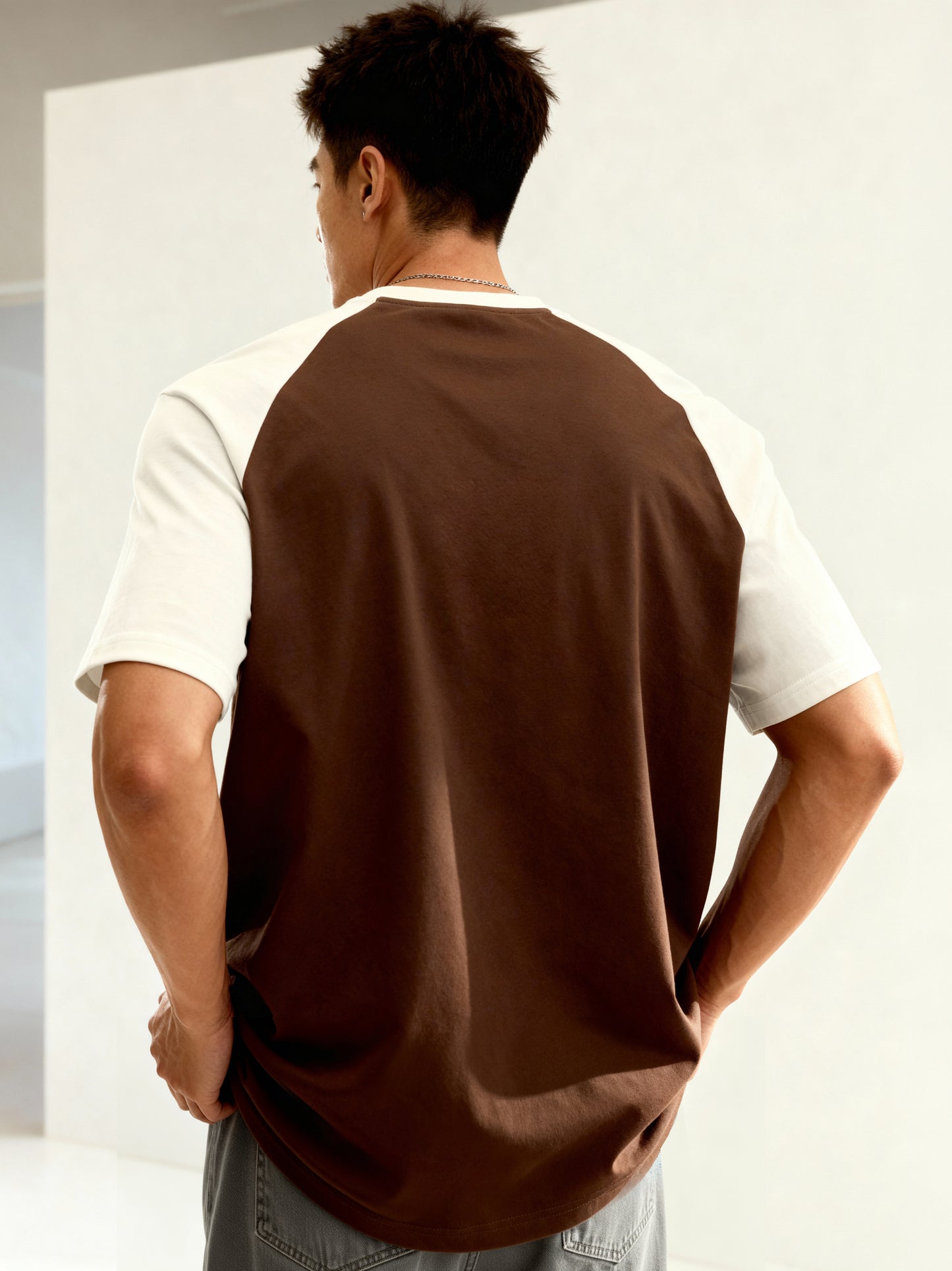 TOM MILTON Men's Brown Raglan Sleeve Round Neck T-Shirt for Men