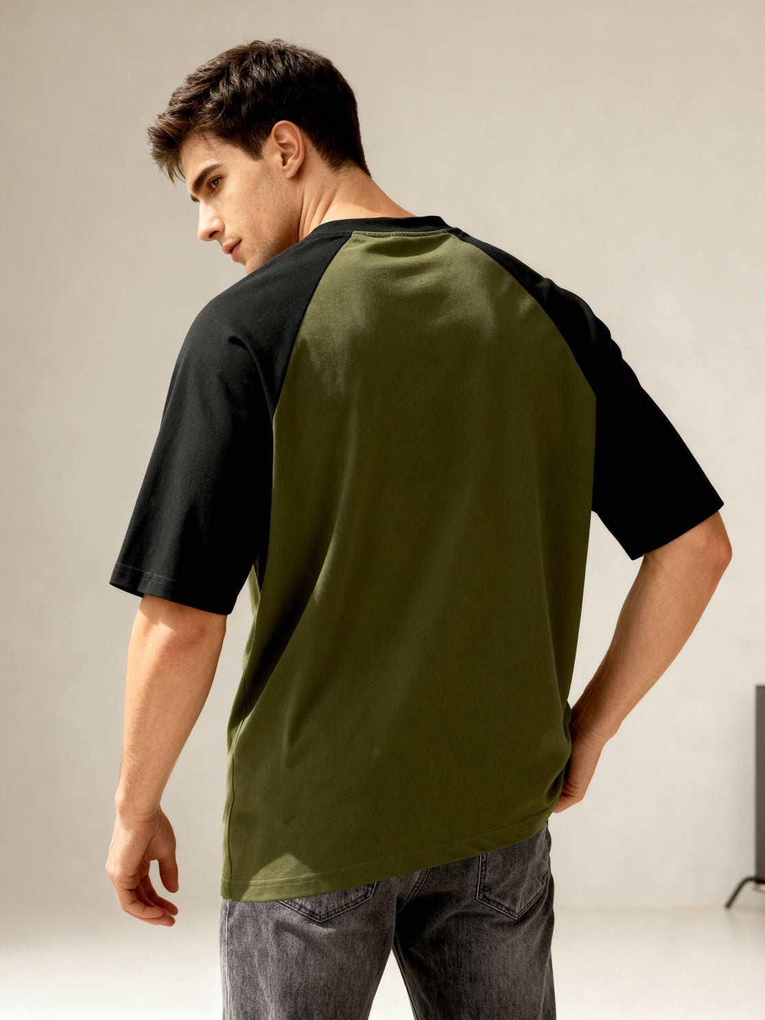TOM MILTON Men's Green Raglan Sleeve Round Neck T-Shirt for Men