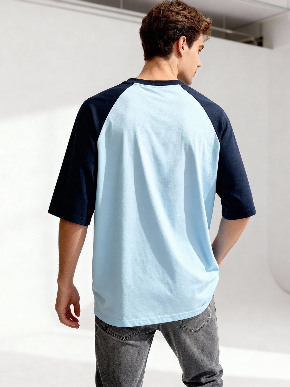 TOM MILTON Men's Blue Raglan Sleeve Round Neck T-Shirt for Men
