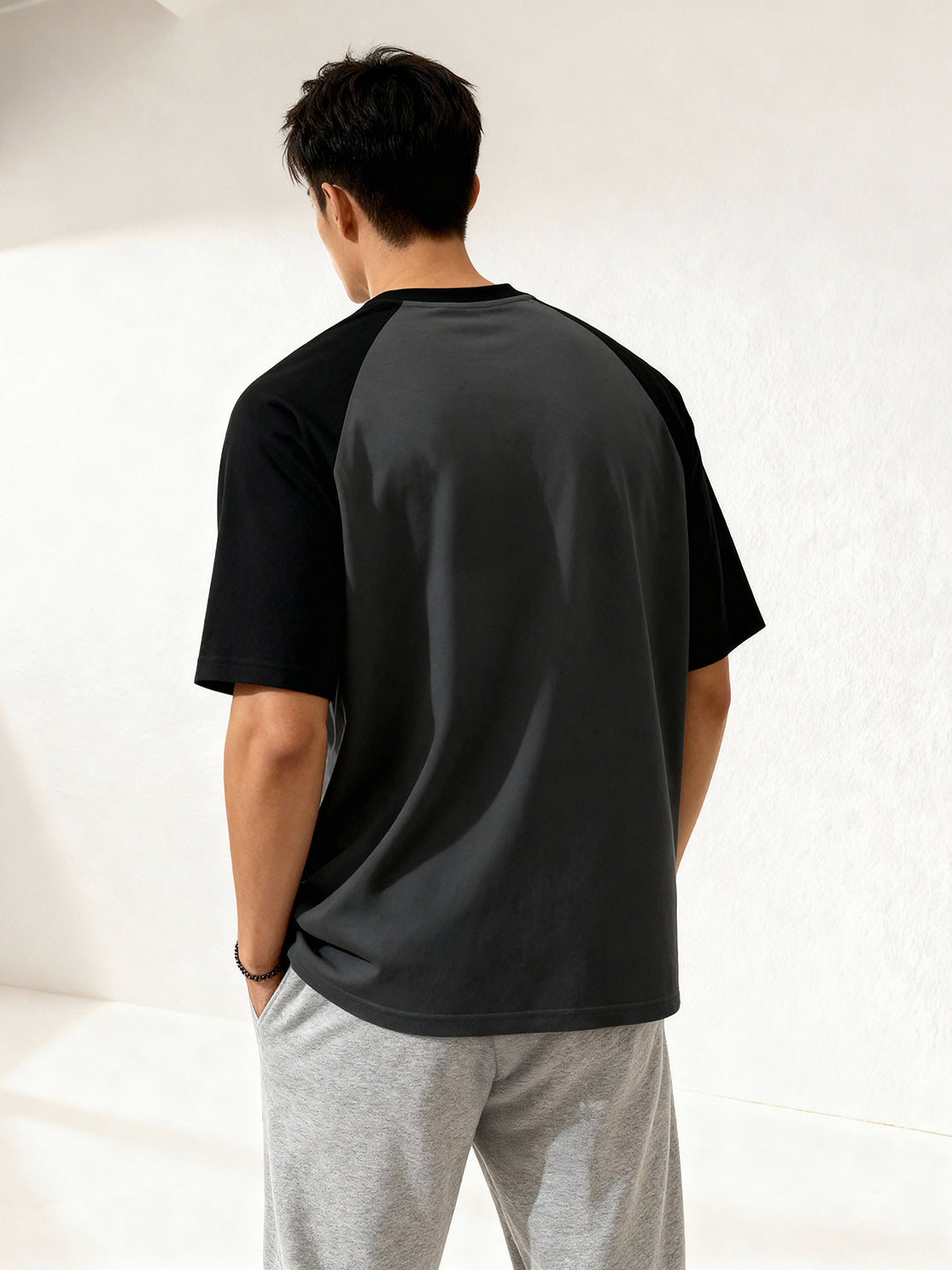 TOM MILTON Men's Grey Raglan Sleeve Round Neck T-Shirt for Men