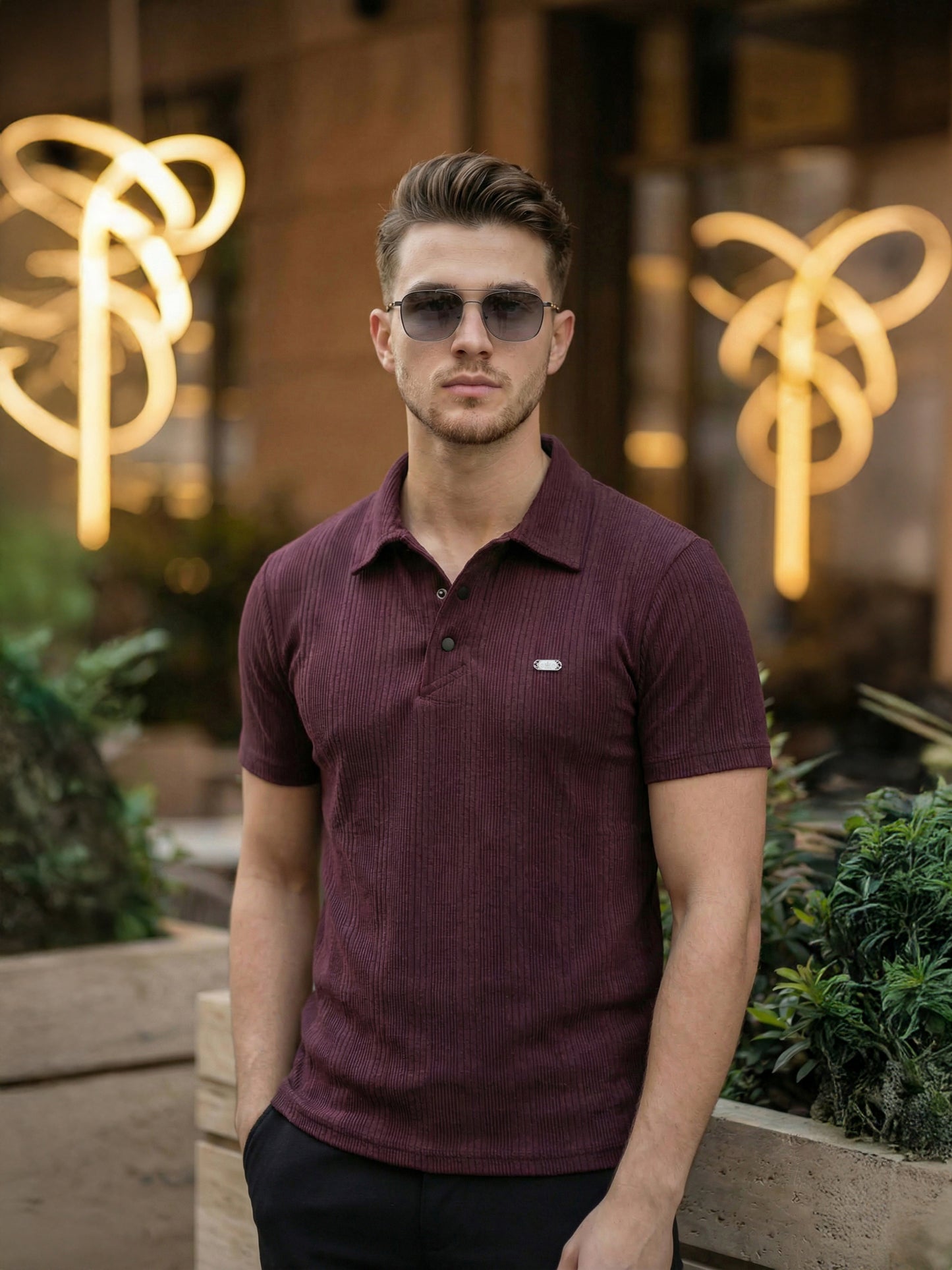 TOM MILTON Men Burgundy Color Half Sleeve Snap Button Polo Tshirt