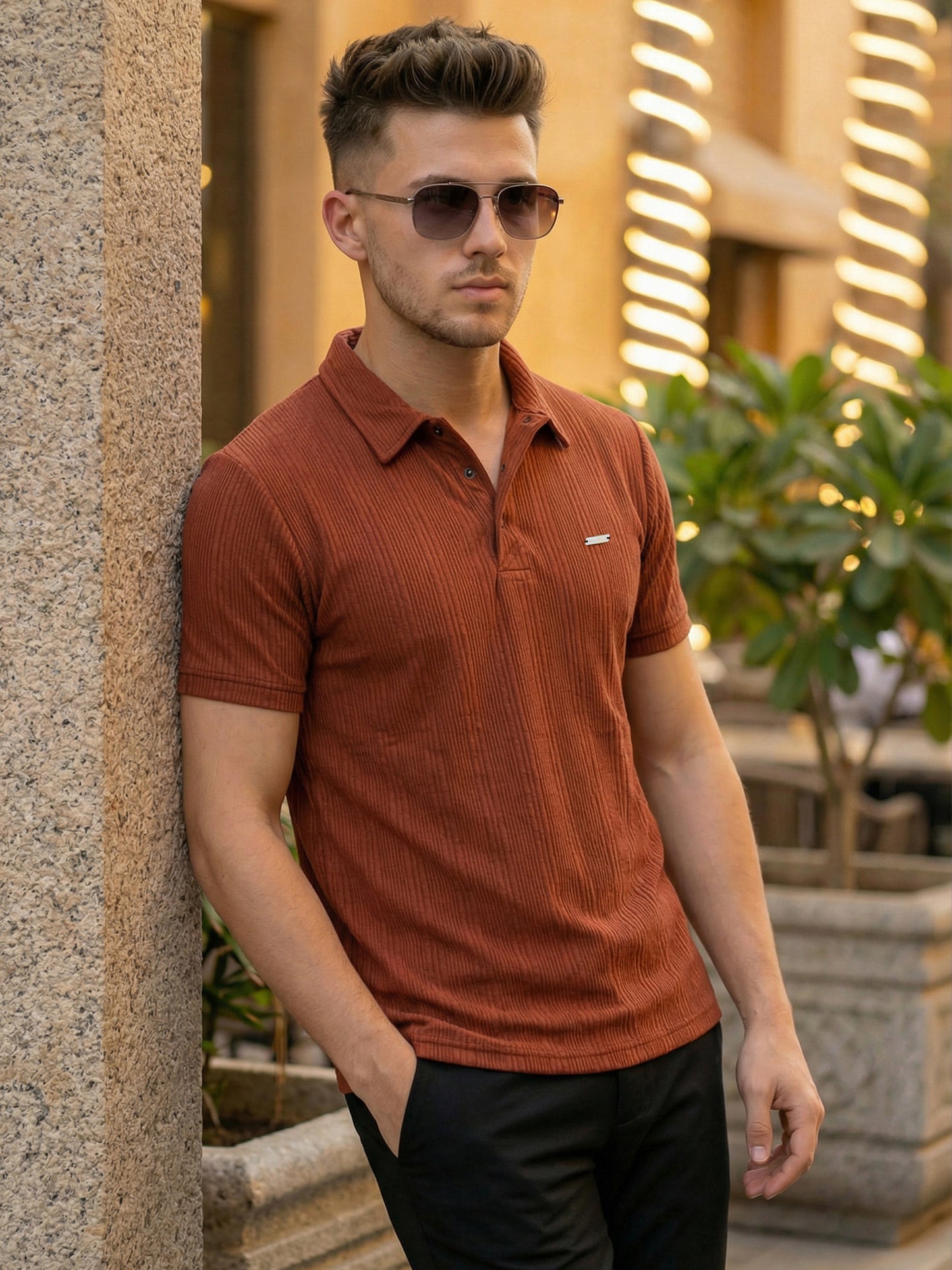 TOM MILTON Men Orange Color Half Sleeve Snap Button Polo Tshirt