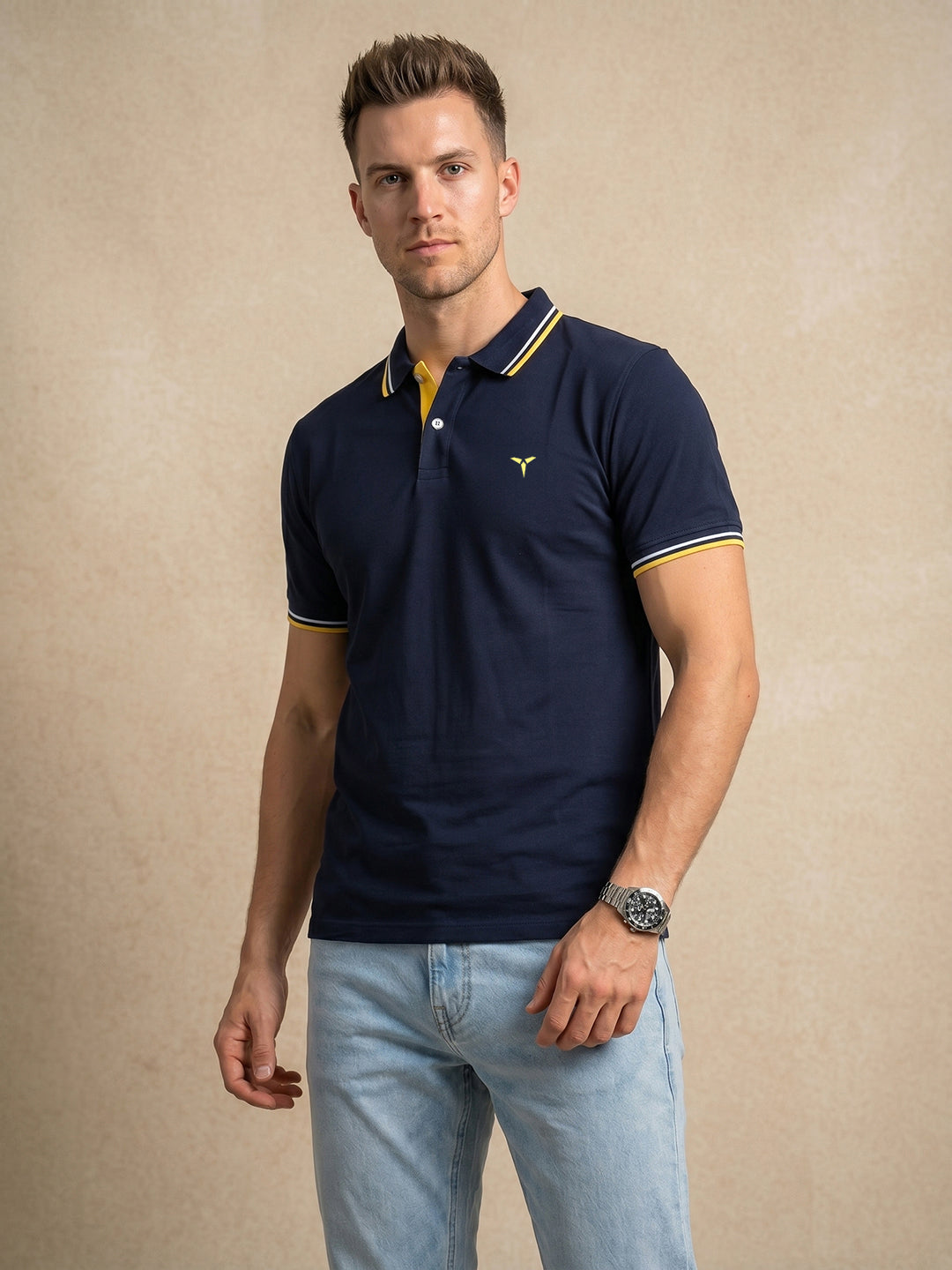 TOM MILTON Men's 100% Cotton Polo T-Shirt – Navy | Regular Fit | Soft & Breathable