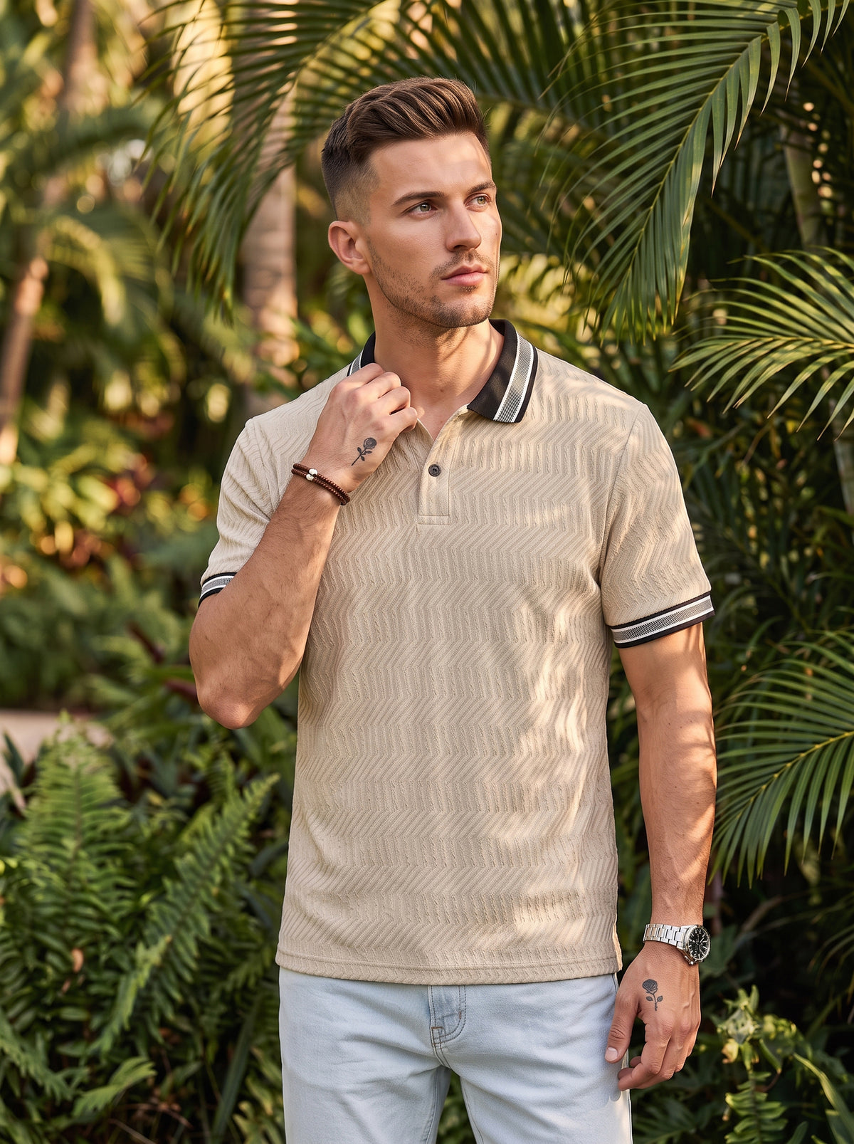TOM MILTON Men's Textured Polyester Polo T-Shirt Regular Fit Polo Neck Tshirts for Men Half White