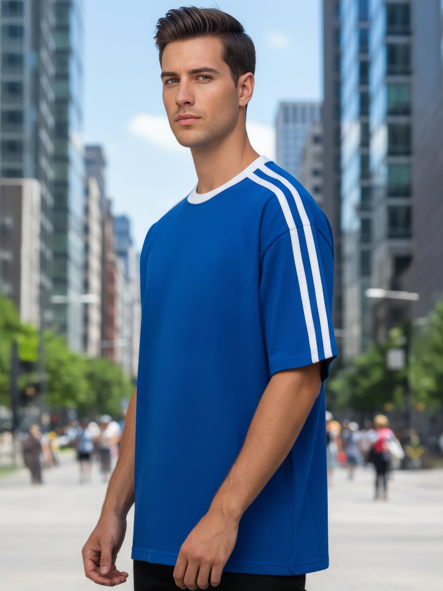 TOM MILTON Man Blue Color Round Neck Half Sleeve Oversized Net Folding tshirt