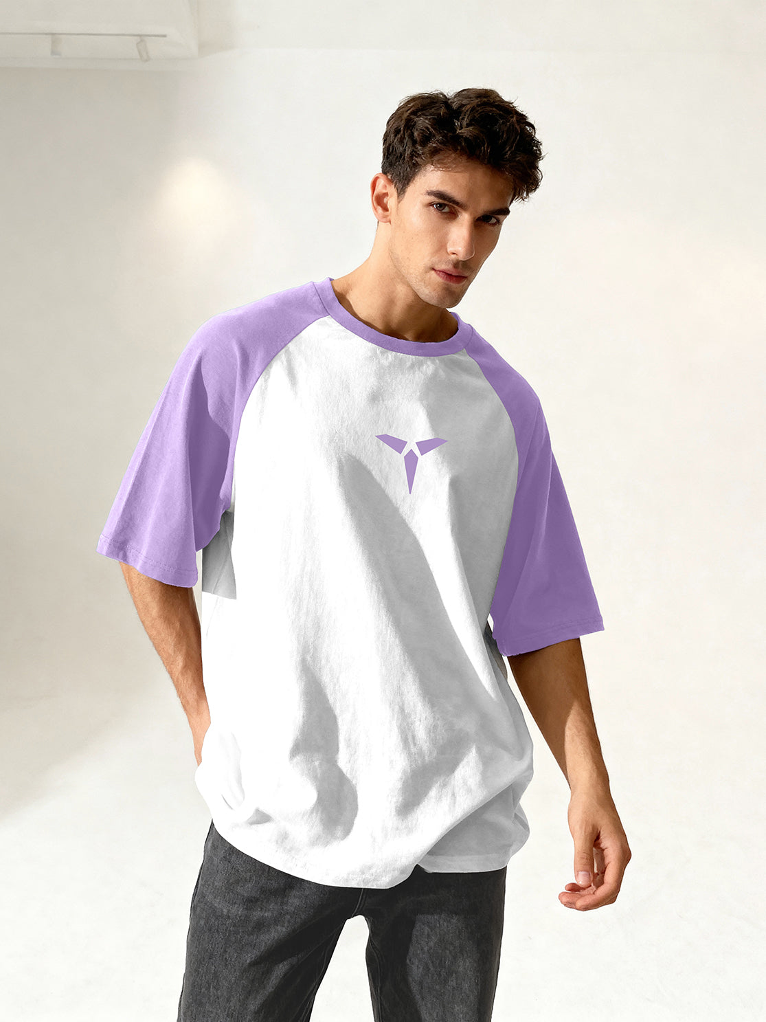 TOM MILTON Men's White Raglan Sleeve Round Neck T-Shirt for Men