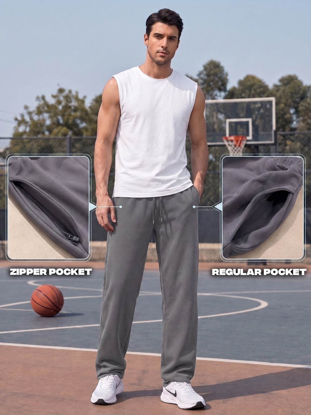 TOM MILTON Men Steel Grey Solid Mid-Rise Pure Cotton Baggy Track Pant