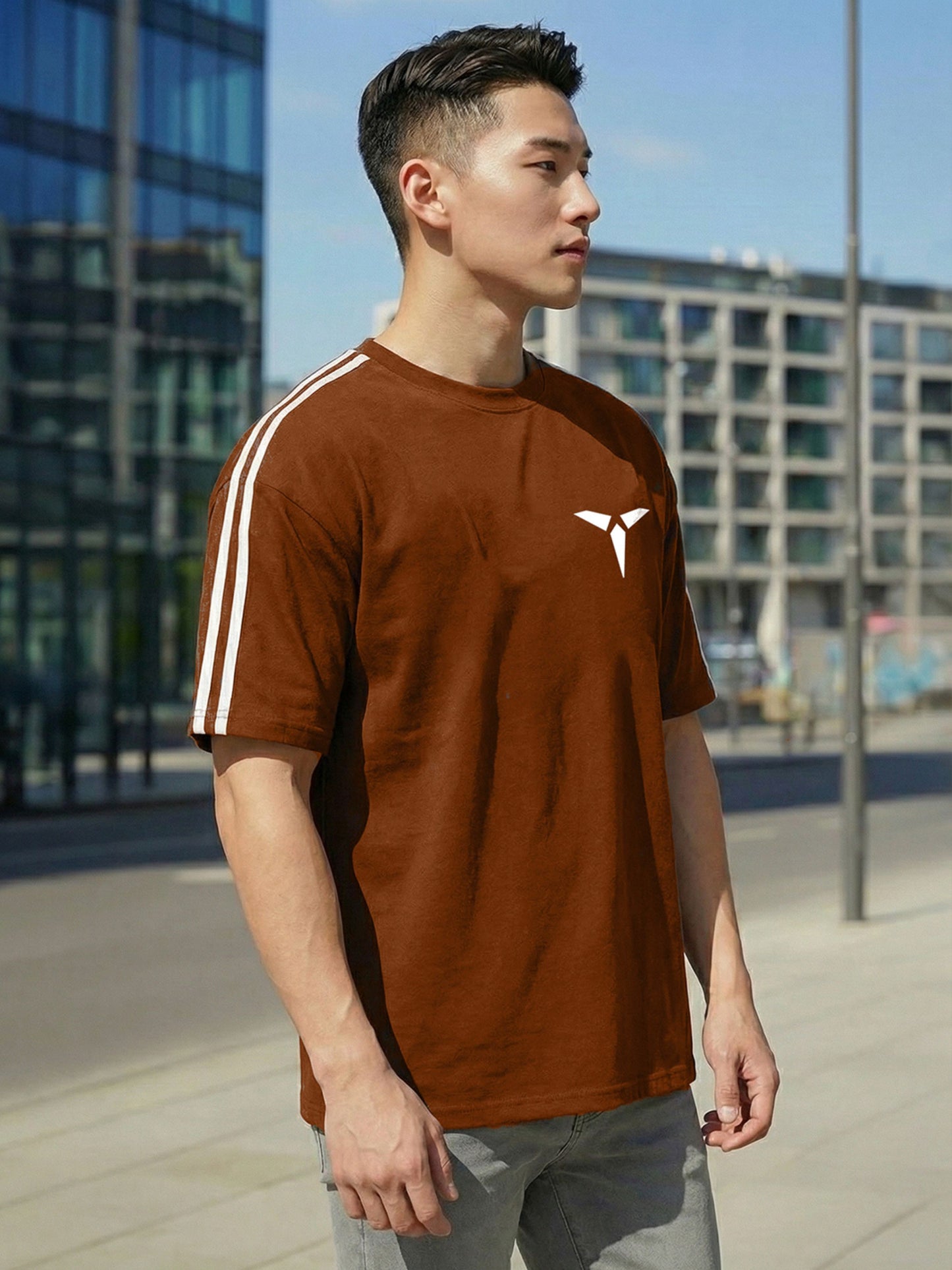 TOM MILTON Men Brown Color Round Neck Half Sleeve Net Folding Oversiozed Tshirt