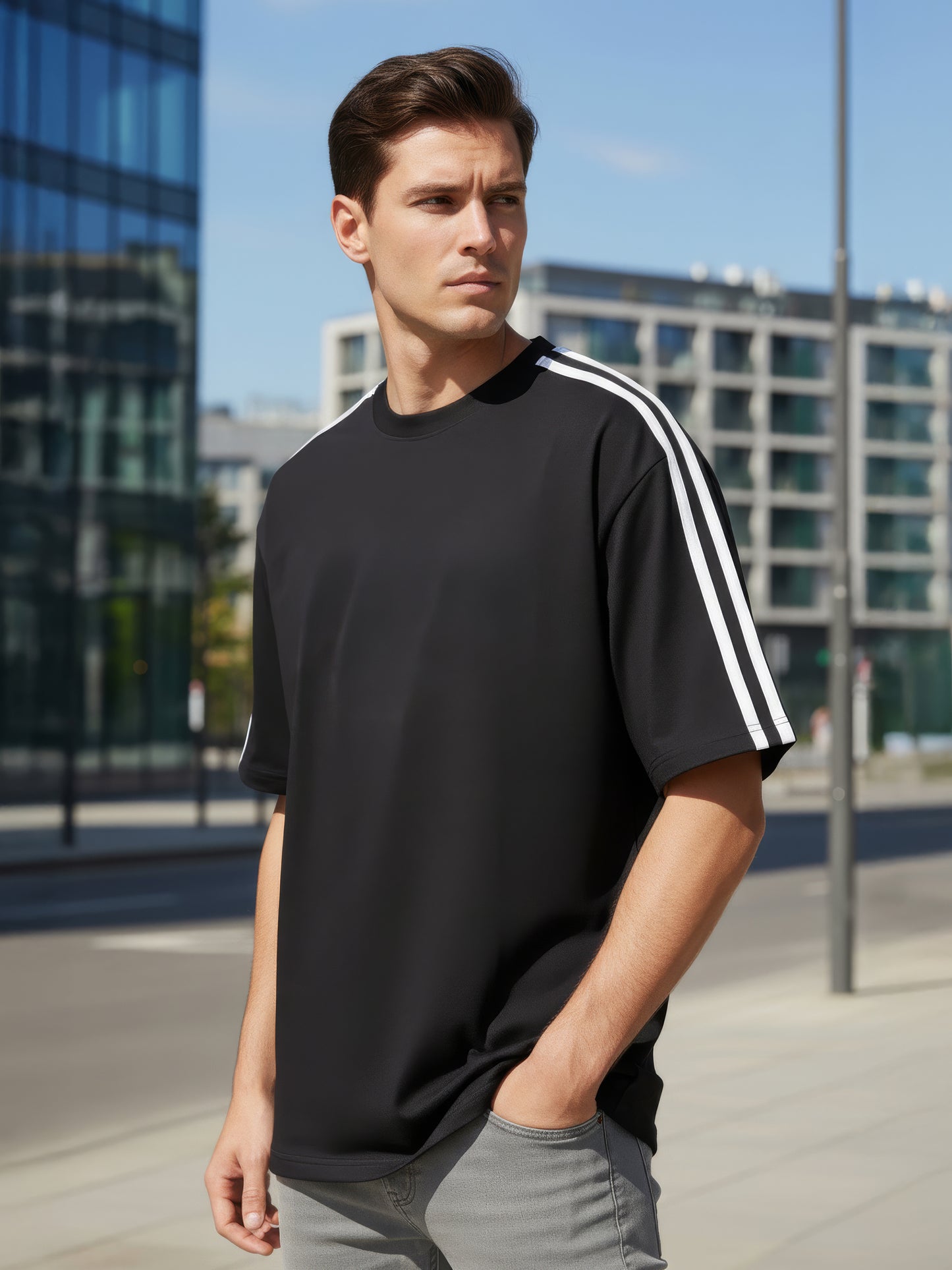 TOM MILTON Man Black Color Round Neck Half Sleeve Oversized Net Folding tshirt