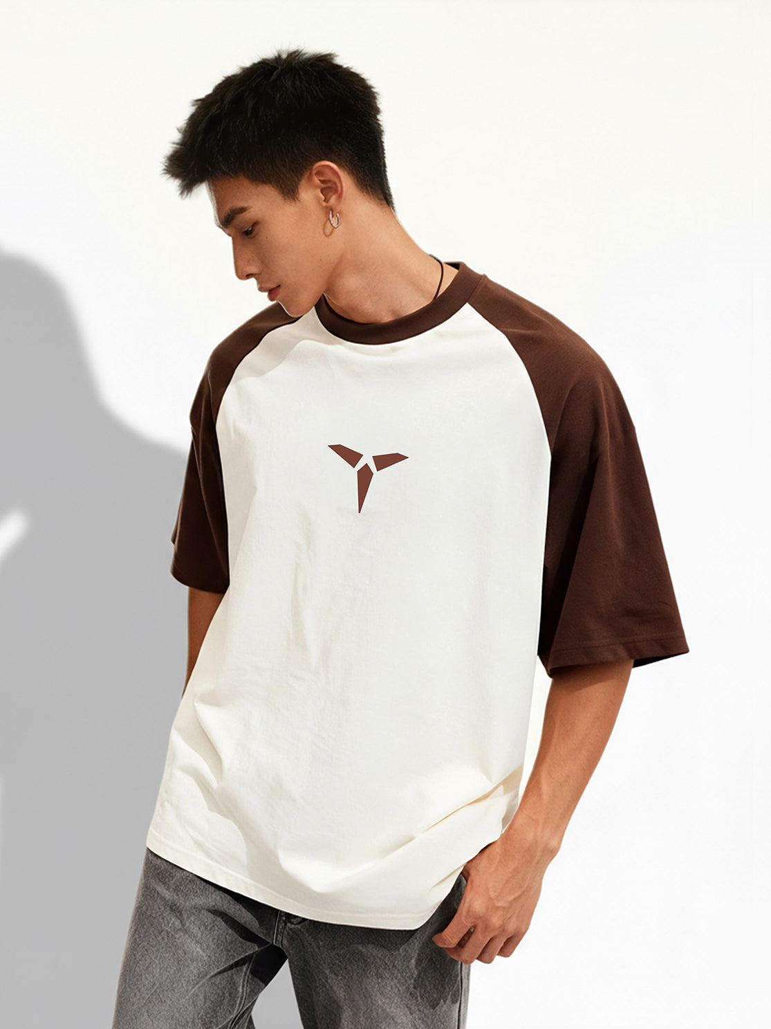 TOM MILTON Men's Off White Raglan Sleeve Round Neck T-Shirt for Men