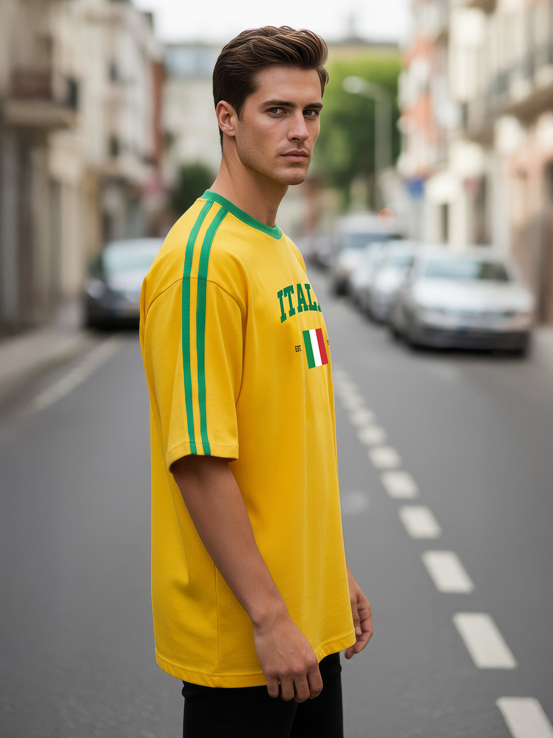 TOM MILTON Man Yellow Color Round Neck Half Sleeve Oversized Net Folding tshirt