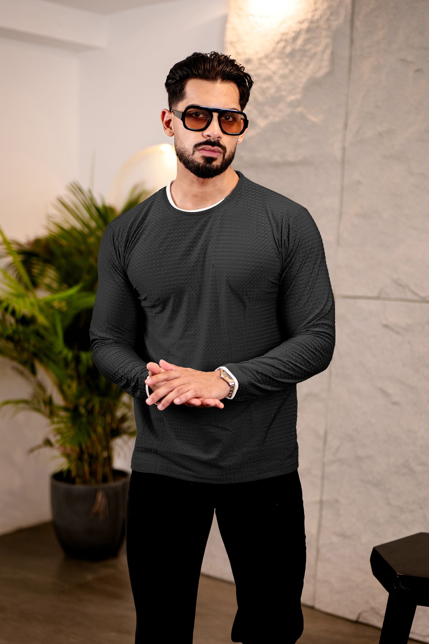 TOM MILTON Mens Black Color Round Neck Full Sleeve Tshirt