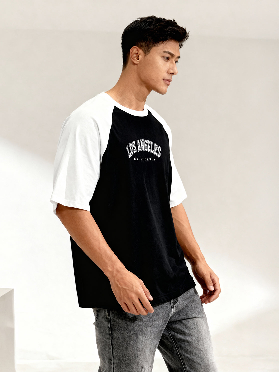 TOM MILTON Men's Black Raglan Sleeve Round Neck T-Shirt for Men