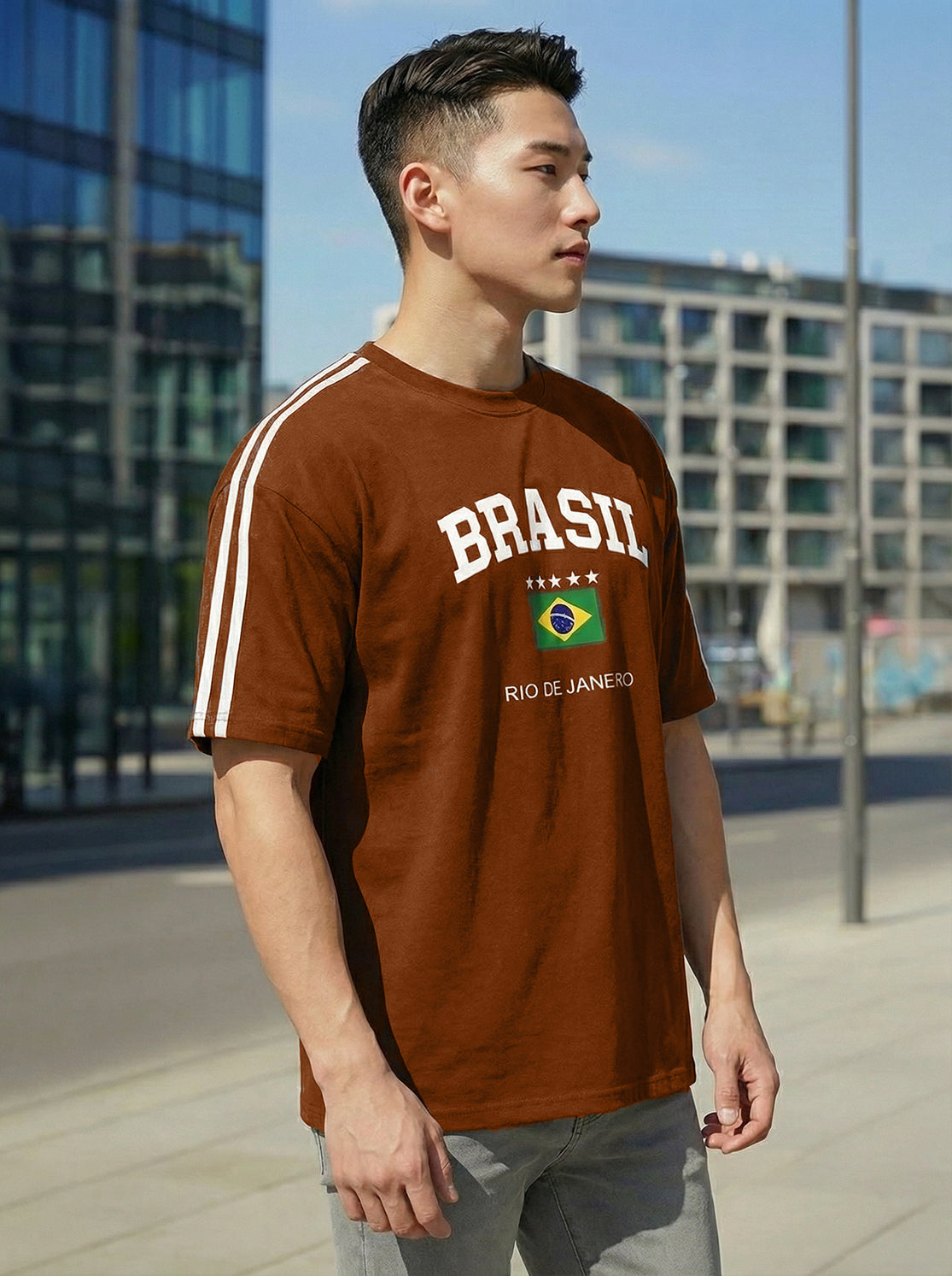 TOM MILTON Men Brown Color Round Neck Half Sleeve Net Folding Oversiozed Tshirt