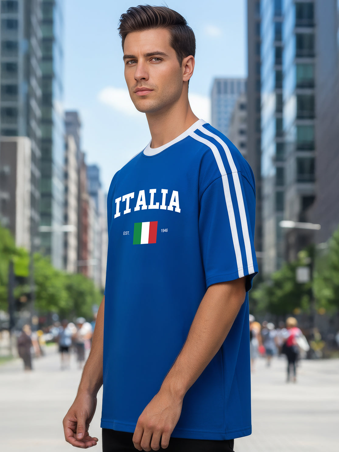 TOM MILTON Man Blue Color Round Neck Half Sleeve Oversized Net Folding tshirt