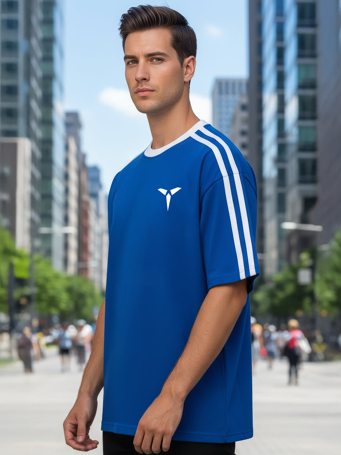 TOM MILTON Man Blue Color Round Neck Half Sleeve Oversized Net Folding tshirt