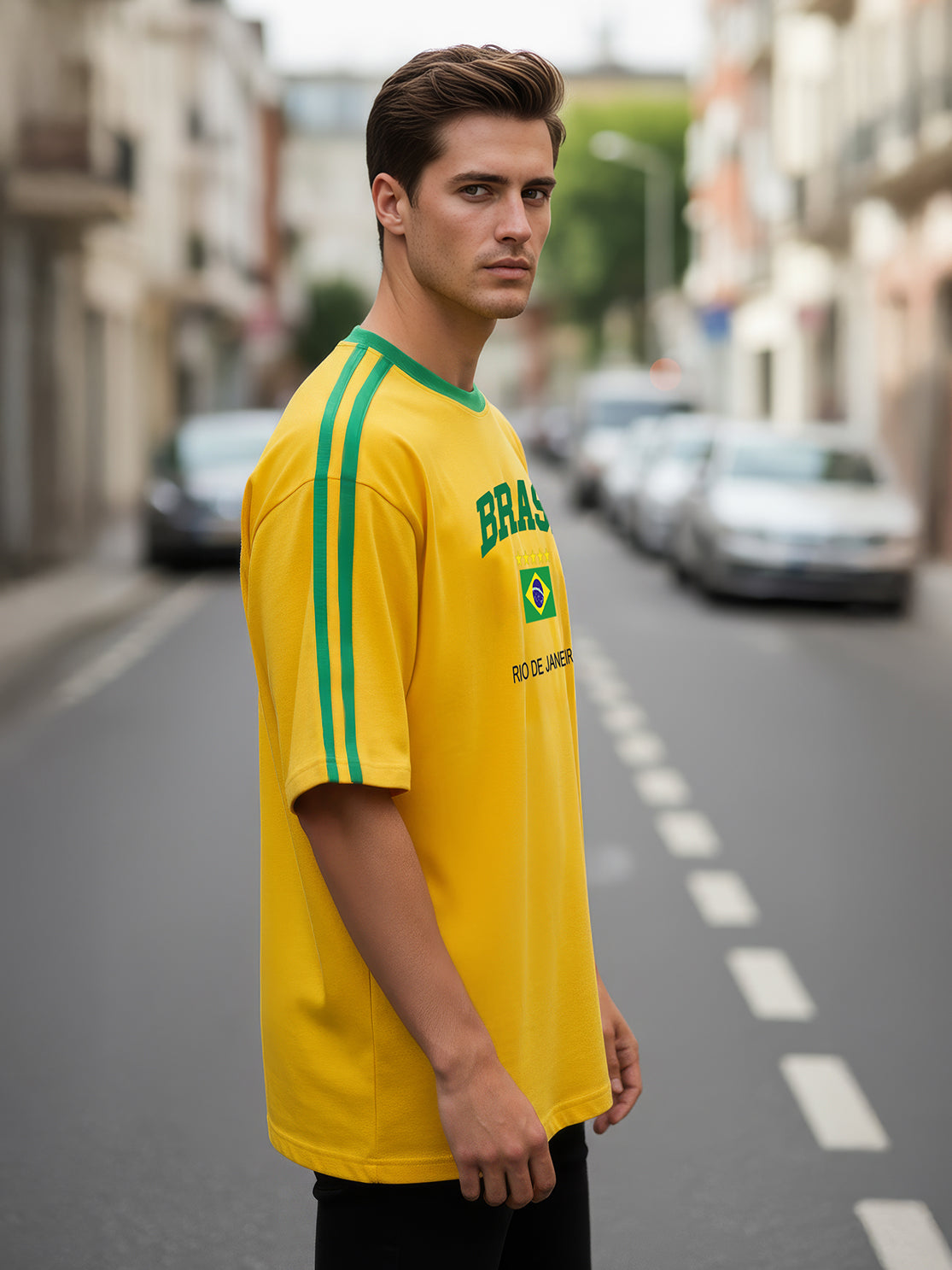 TOM MILTON Man Yellow Color Round Neck Half Sleeve Oversized Net Folding tshirt