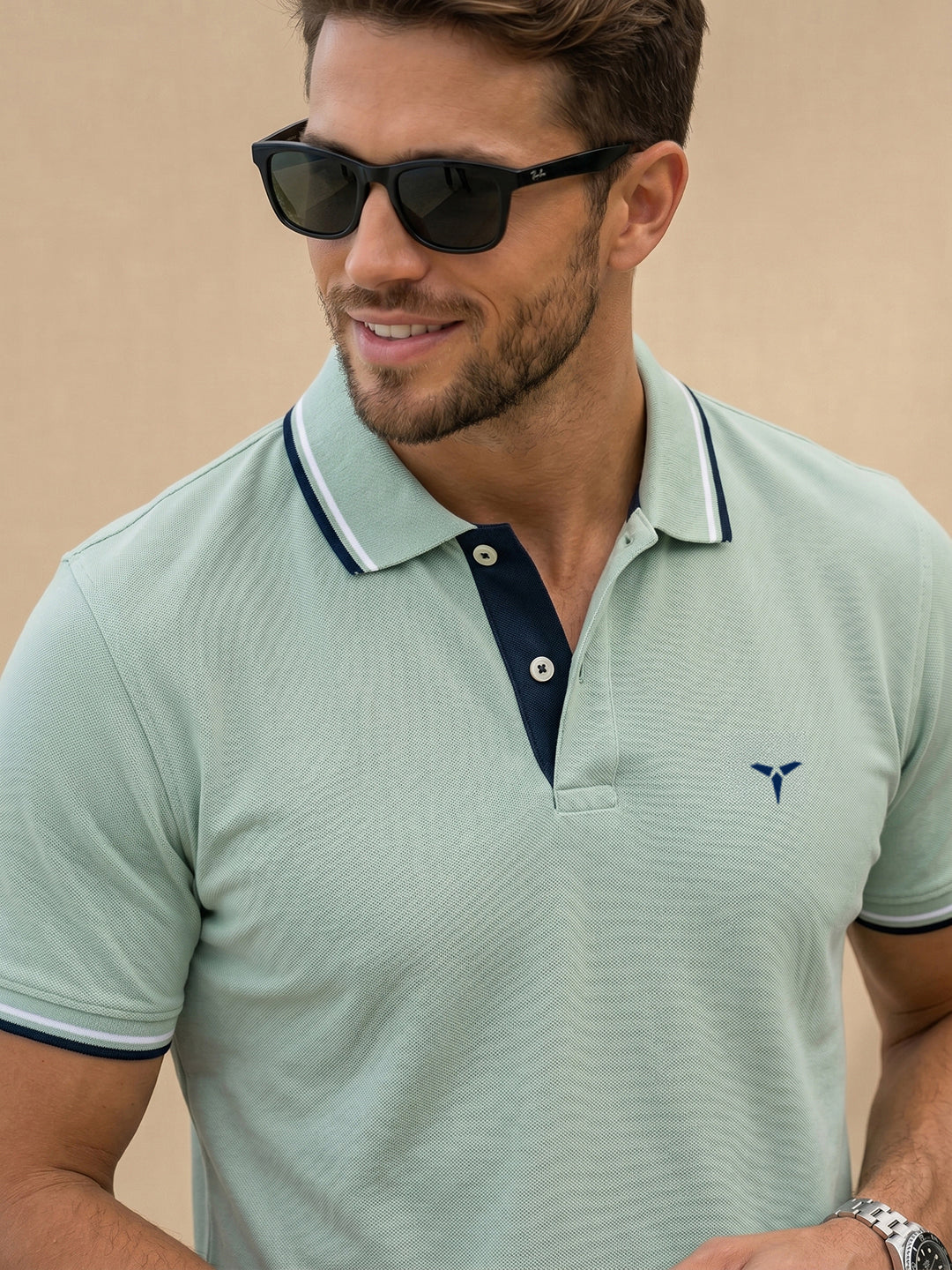 TOM MILTON Men's 100% Cotton Polo T-Shirt – Sage Green | Regular Fit | Soft & Breathable