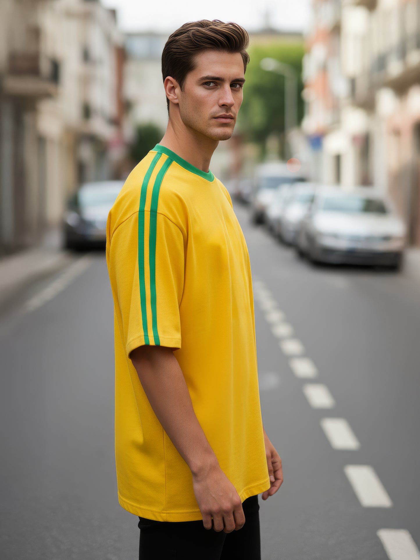 TOM MILTON Man Yellow Color Round Neck Half Sleeve Oversized Net Folding tshirt