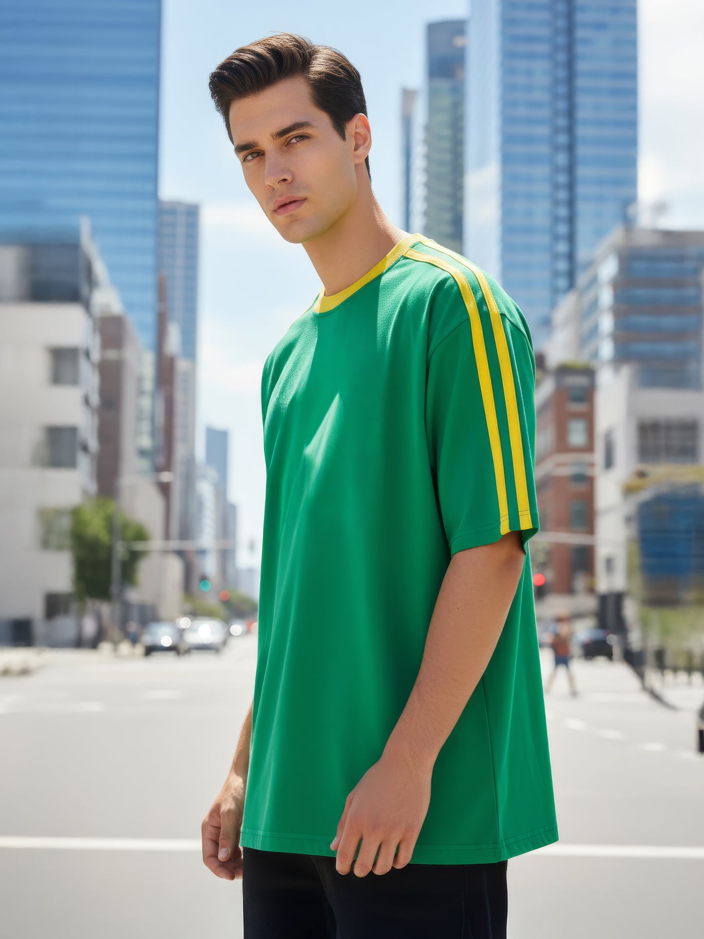 TOM MILTON Man Green  Color Round Neck Half Sleeve Oversized Net Folding tshirt