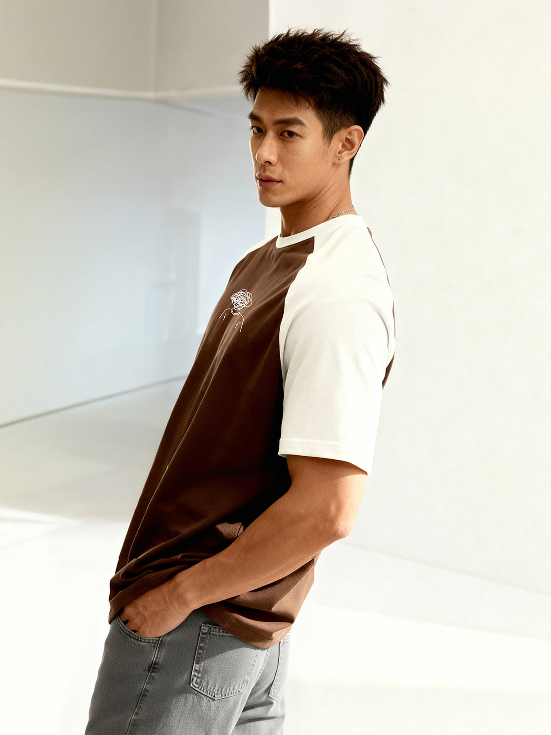 TOM MILTON Men's Brown Raglan Sleeve Round Neck T-Shirt for Men
