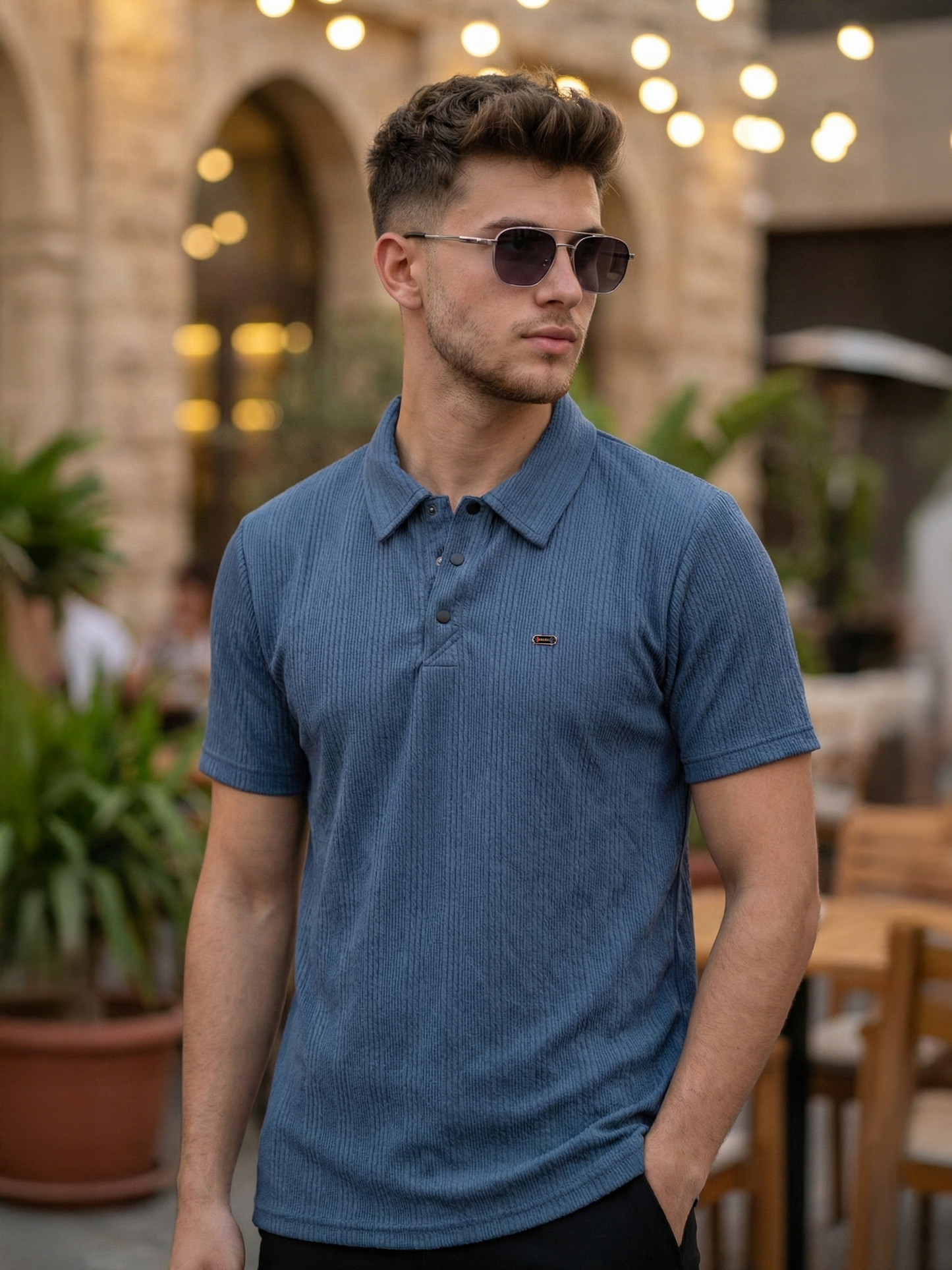 TOM MILTON Men Blue Color Half Sleeve Snap Button Polo Tshirt