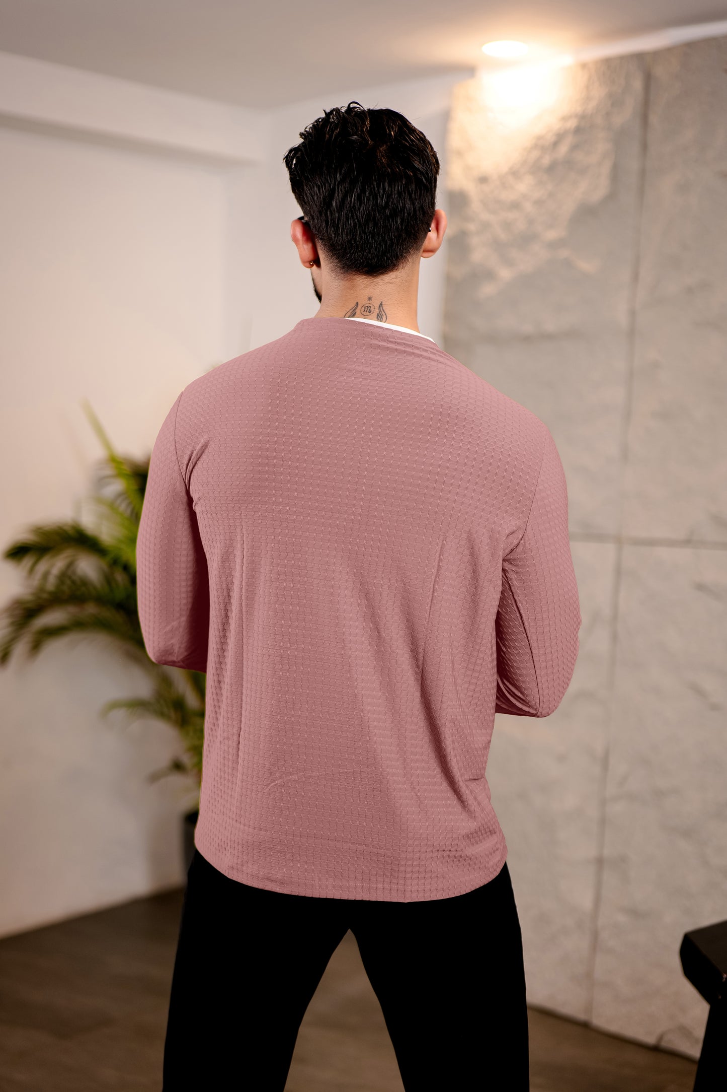 TOM MILTON Mens Dark Pink Color Round Neck Full Sleeve Tshirt