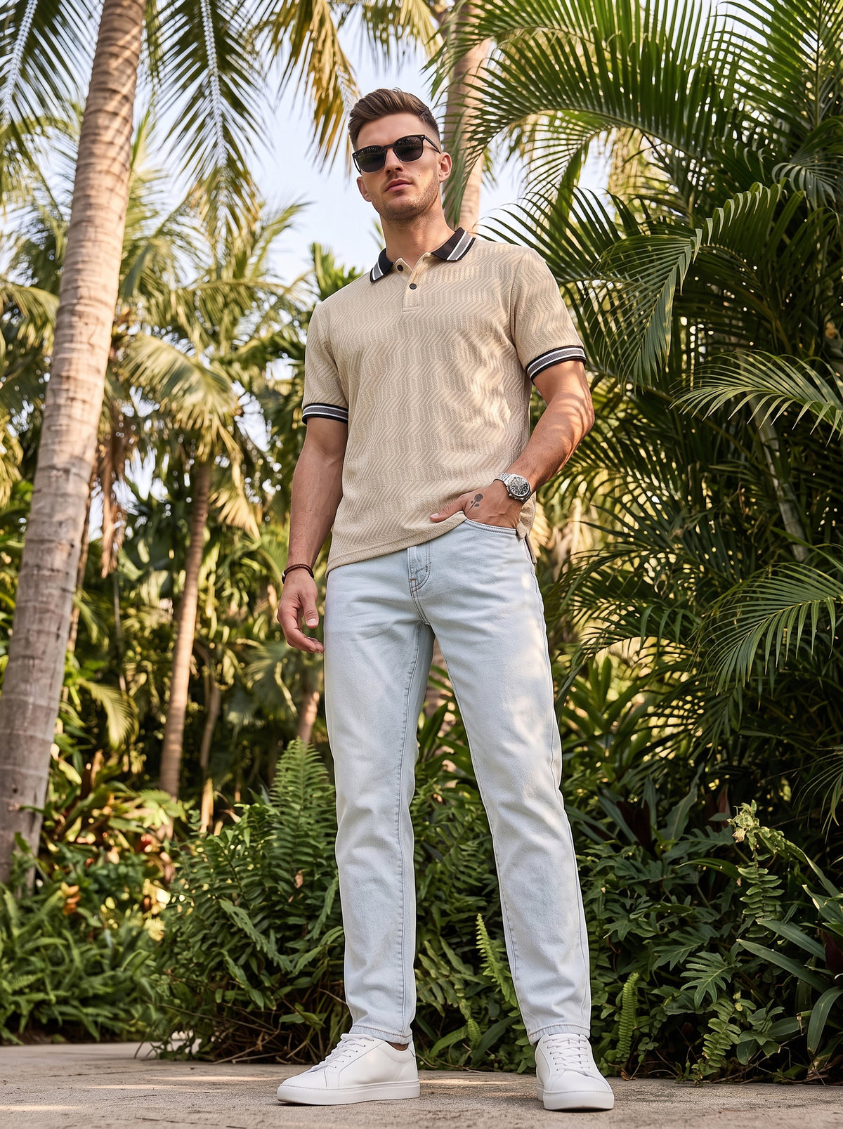 TOM MILTON Men's Textured Polyester Polo T-Shirt Regular Fit Polo Neck Tshirts for Men Half White