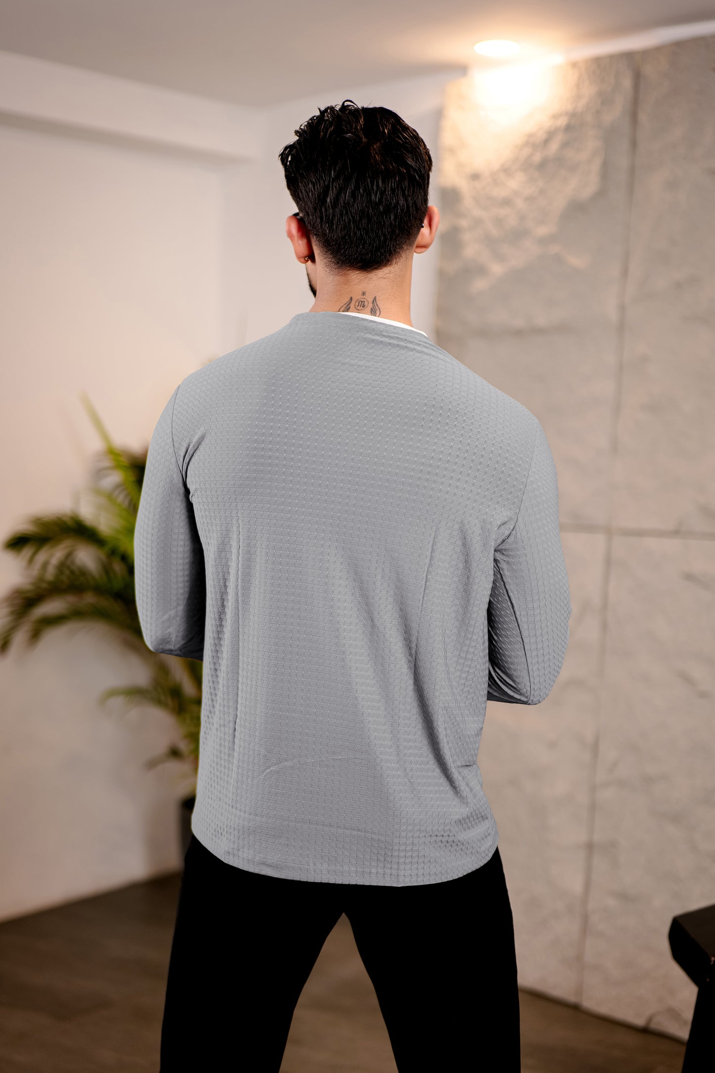 TOM MILTON Mens Grey Color Round Neck Full Sleeve Tshirt