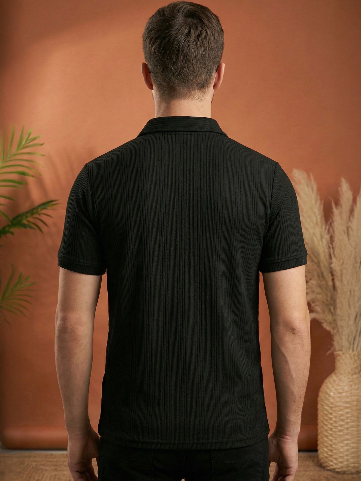 TOM MILTON Men Black Color Half Sleeve Snap Button Polo Tshirt
