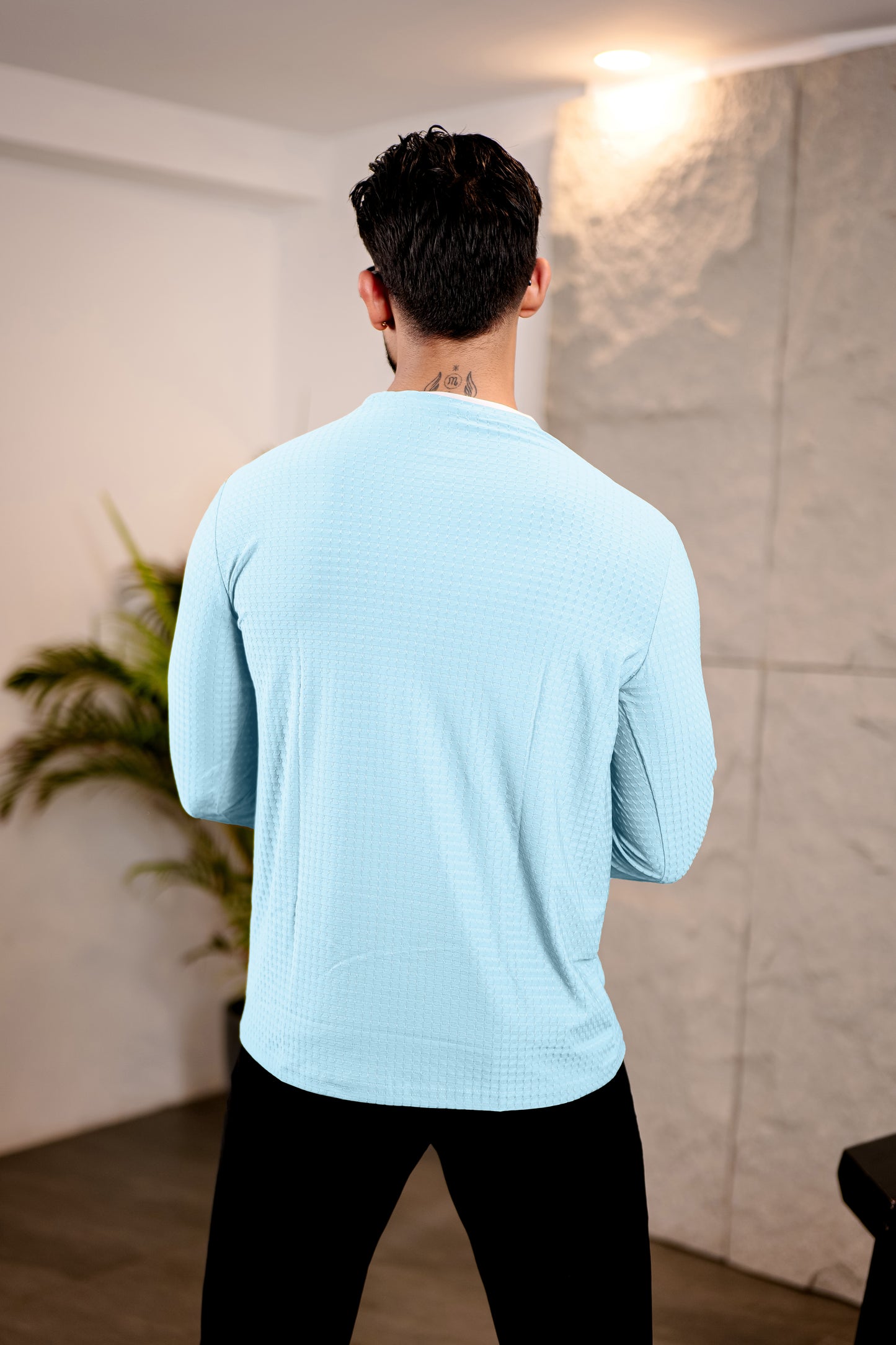 TOM MILTON Mens Light Blue Color Round Neck Full Sleeve Tshirt